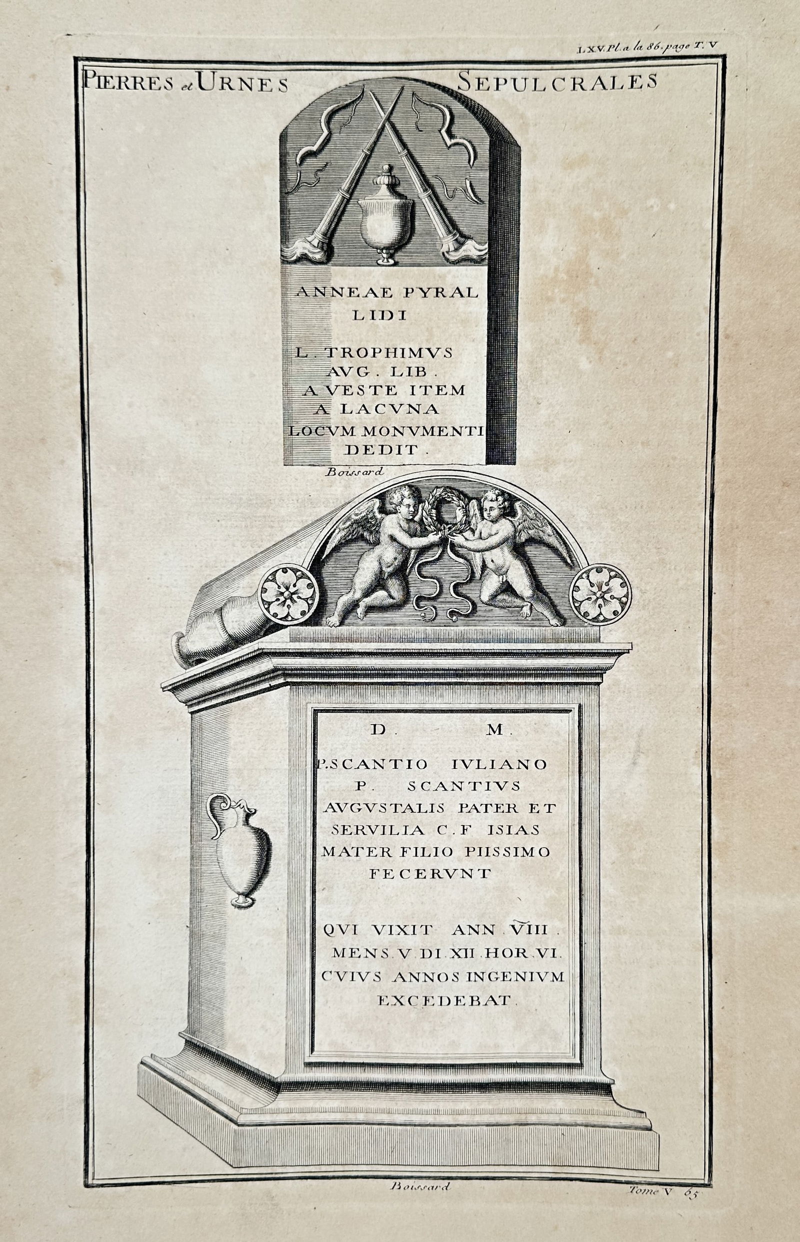 Bernard de Montfaucon – Studies of Roman Sepulchral Urns and Funerary Monuments - Engraving (1 of 2)