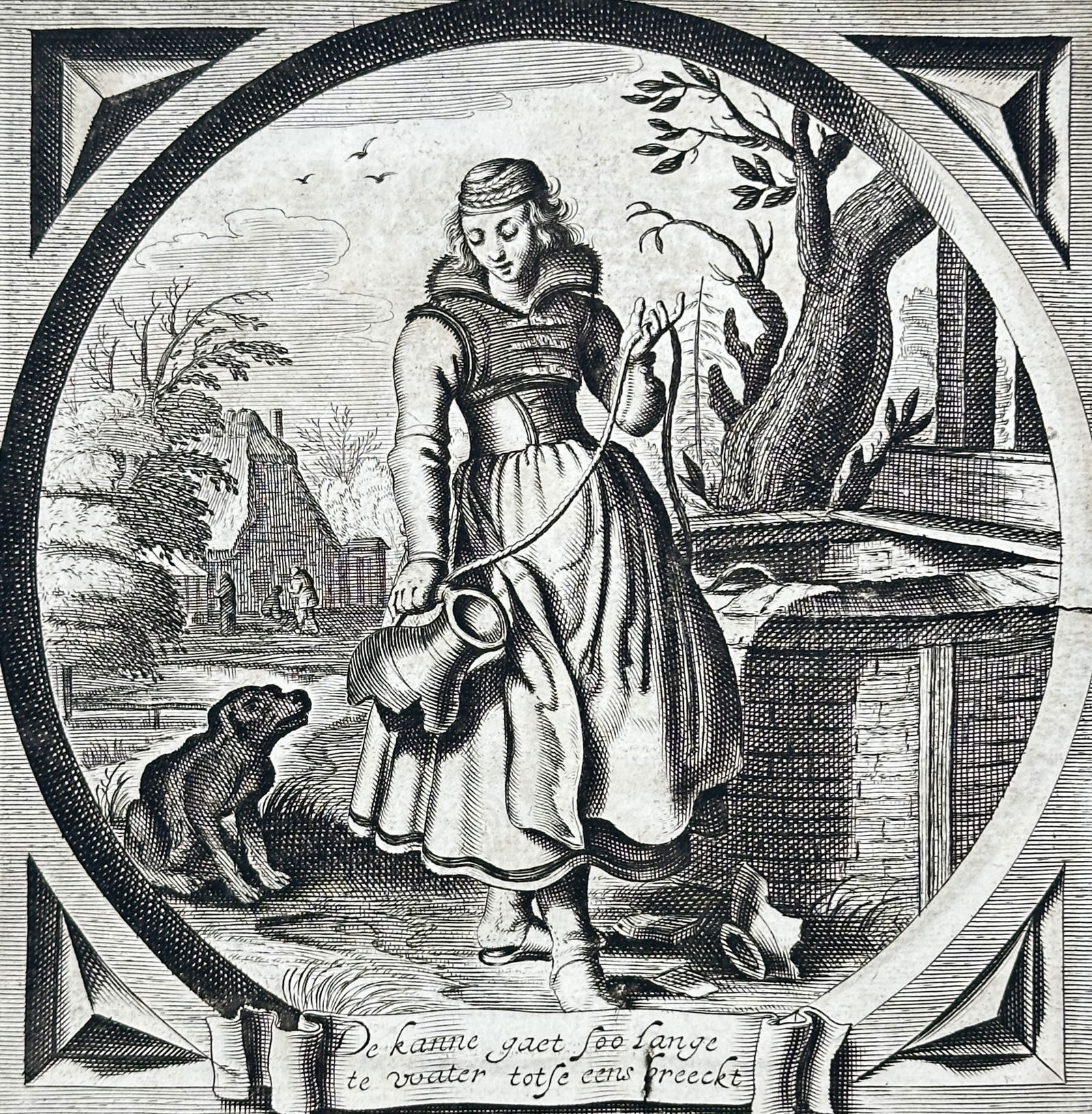 Jacob Cats (1577-1660) – The Pitcher Goes to the Water – Engraving (1658) (1 of 3)
