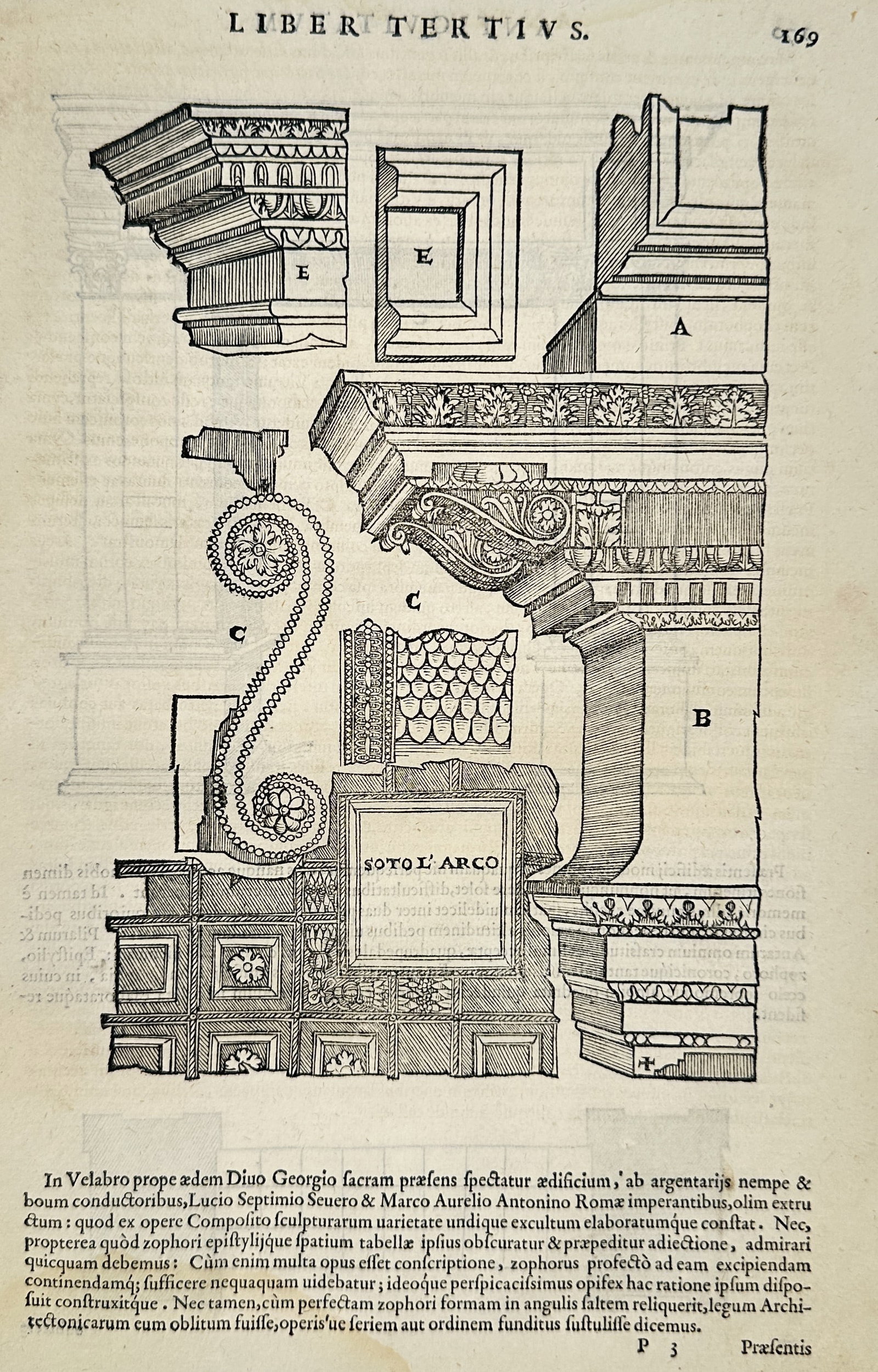 Sebastiano Serlio (1475–1554) – Architectural Elements of the Arch of the Argentarii – Woodcut (1 of 2)