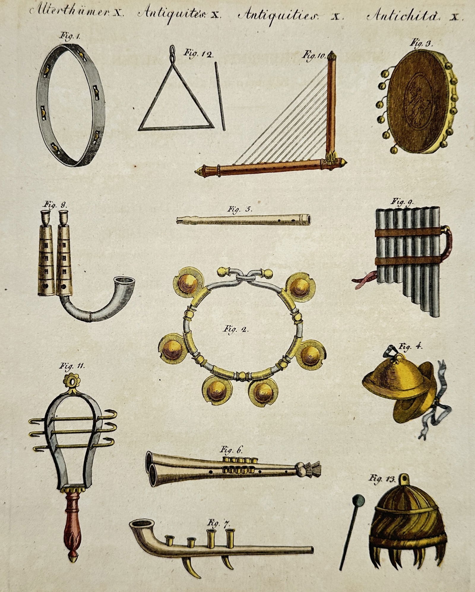 Friedrich Justin Bertuch – Study of Ancient Musical Instruments - Engraving (1790 –1830) (1 of 2)