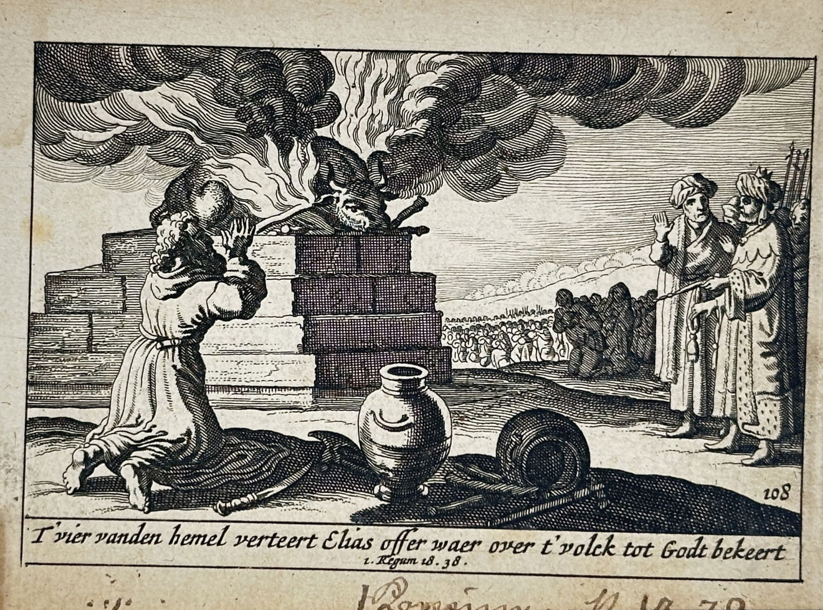 Pieter H. Schut (1618–1660) – Elijah’s Offering Consumed by Fire from Heaven – Engraving (1 of 2)