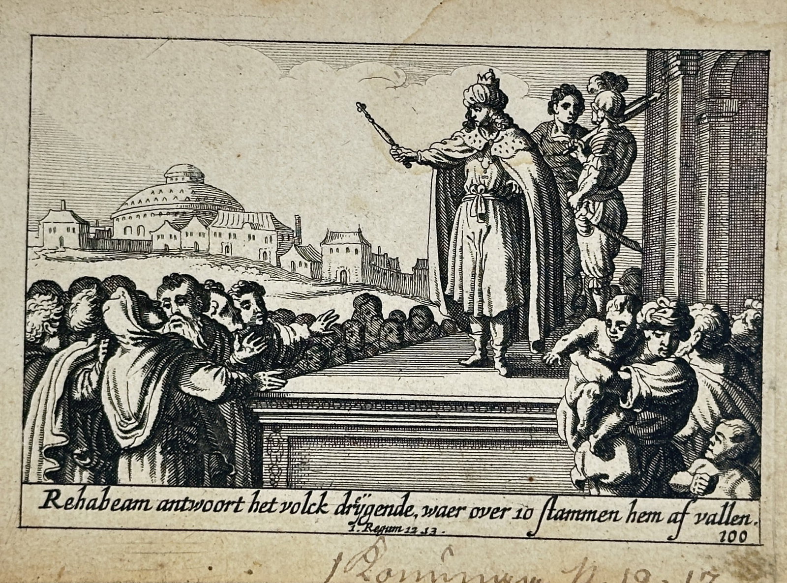 Pieter H. Schut (1618-1660) – Rehoboam Answering the People Roughly – Engraving (1658) (1 of 2)