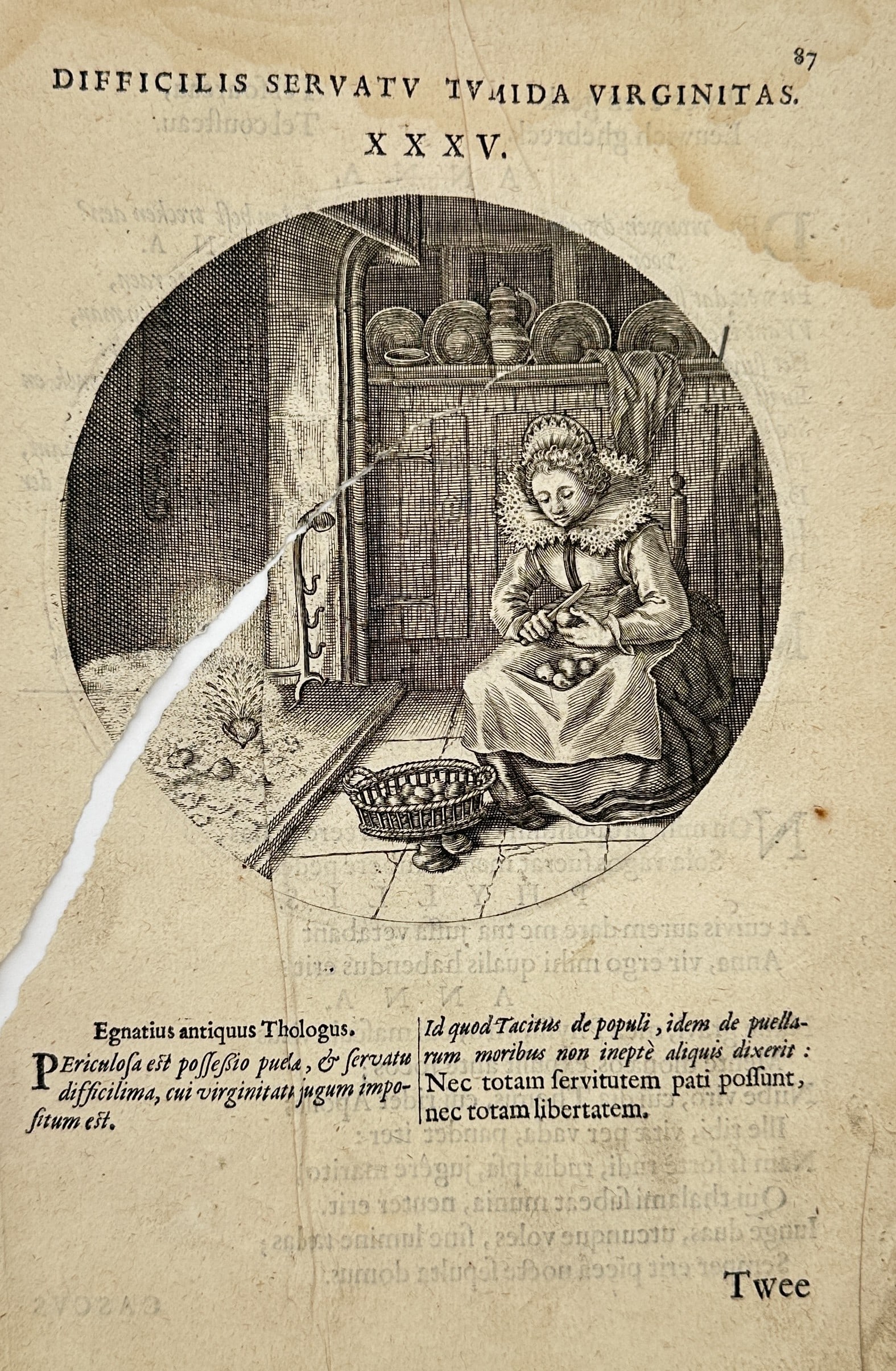 Jacob Cats (1577-1660) – Difficult to Guard is a Transparent Virginity – Engraving (1632) (1 of 3)