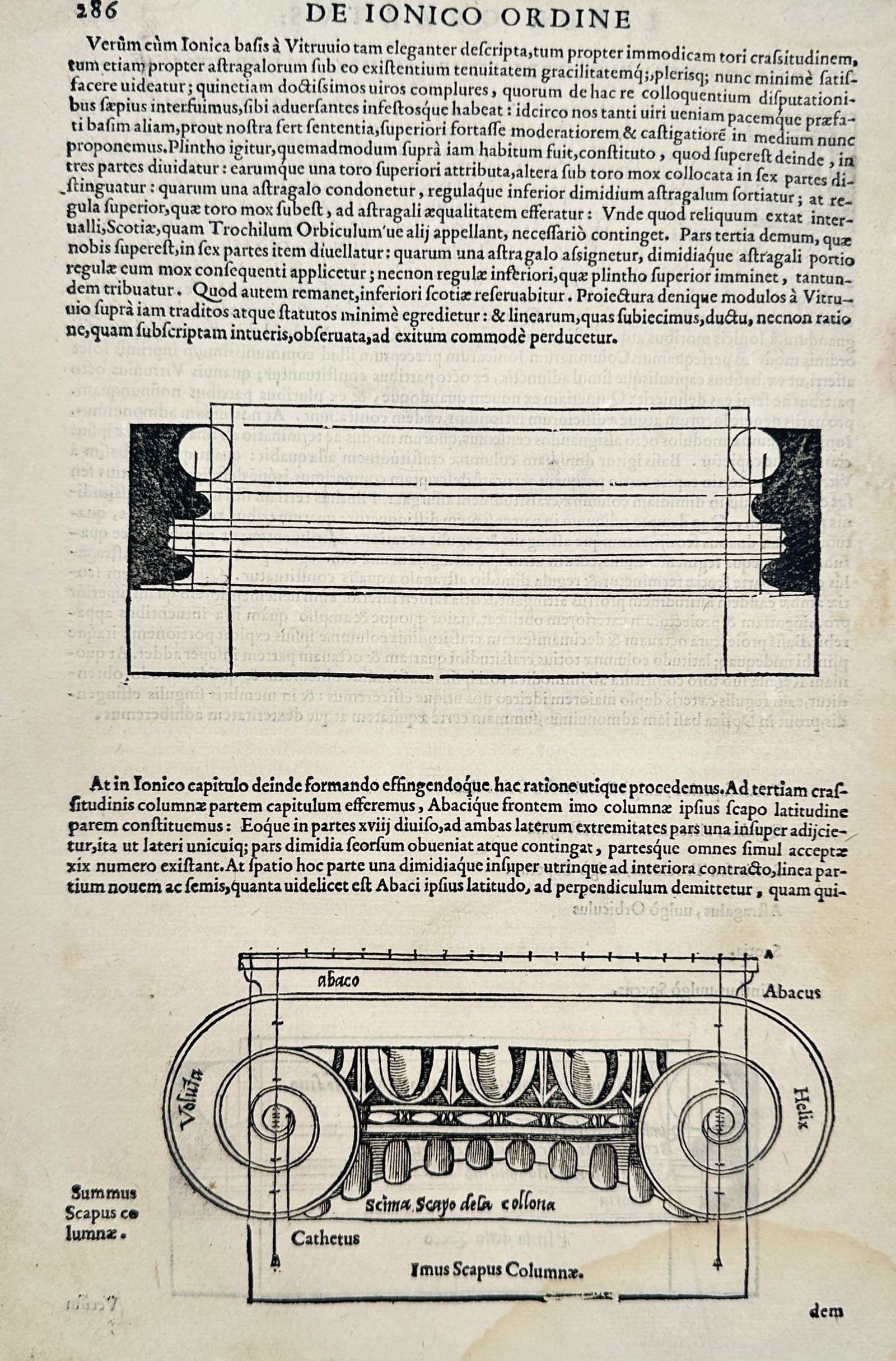 Sebastiano Serlio (1475-1554) – Architectural Study of the Ionic Order – Woodcut (1540) (1 of 2)