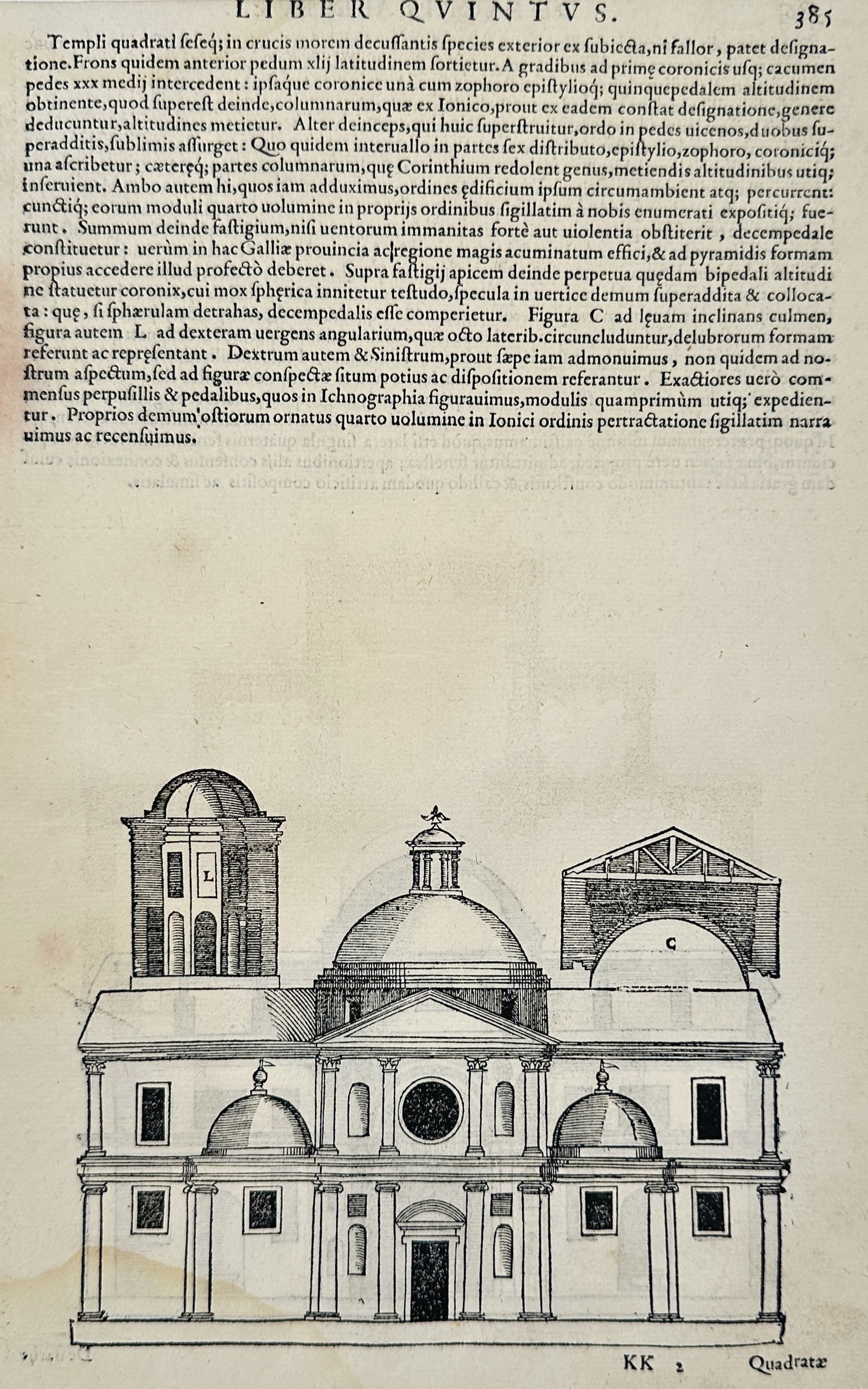 Sebastiano Serlio (1475-1554) – Architectural Study of a Church Facade and Section – Woodcut (1 of 2)