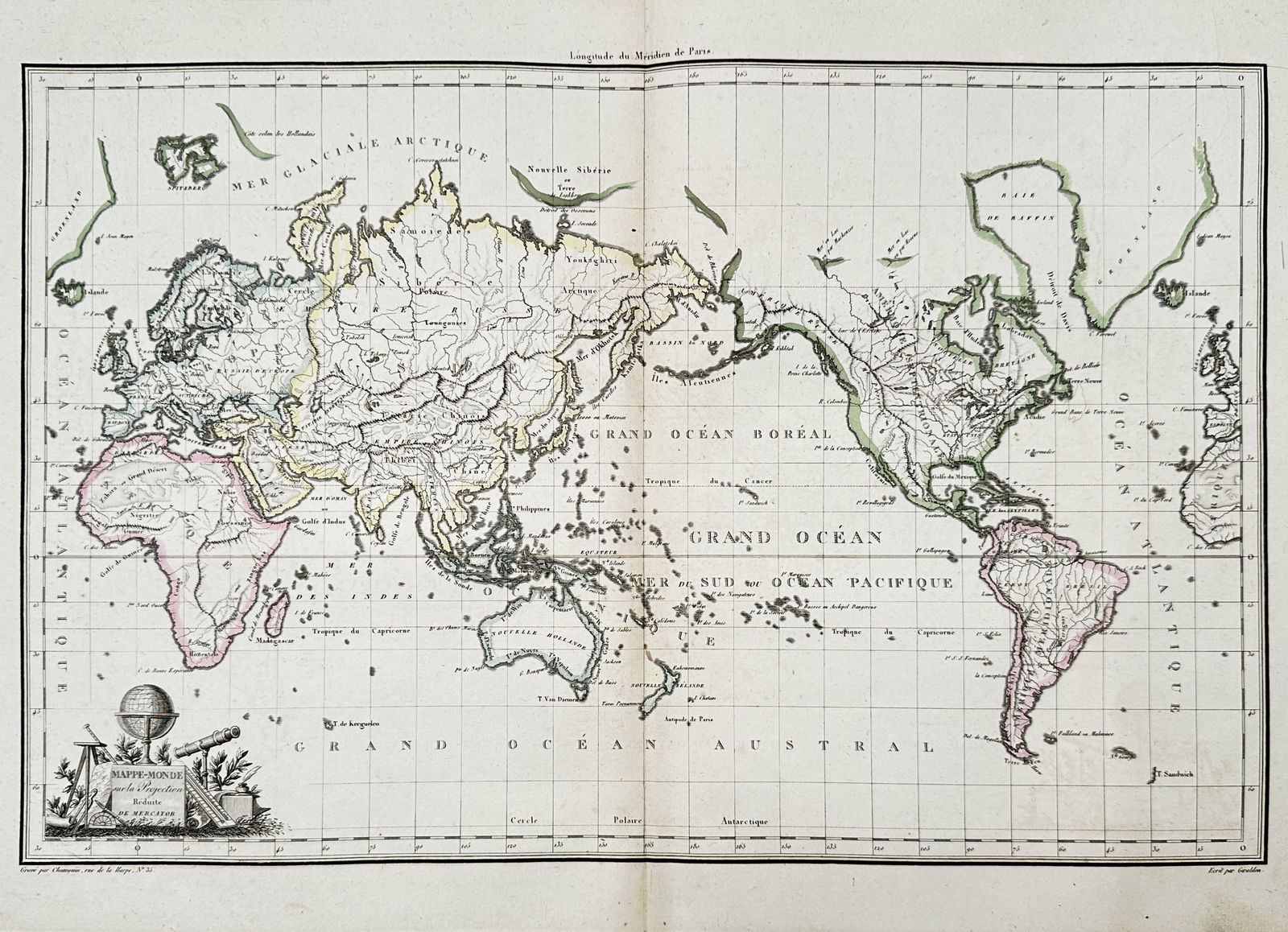 Conrad Malte-Brun – Map presented on a Mercator projection – hand-colored engraving (1 of 2)