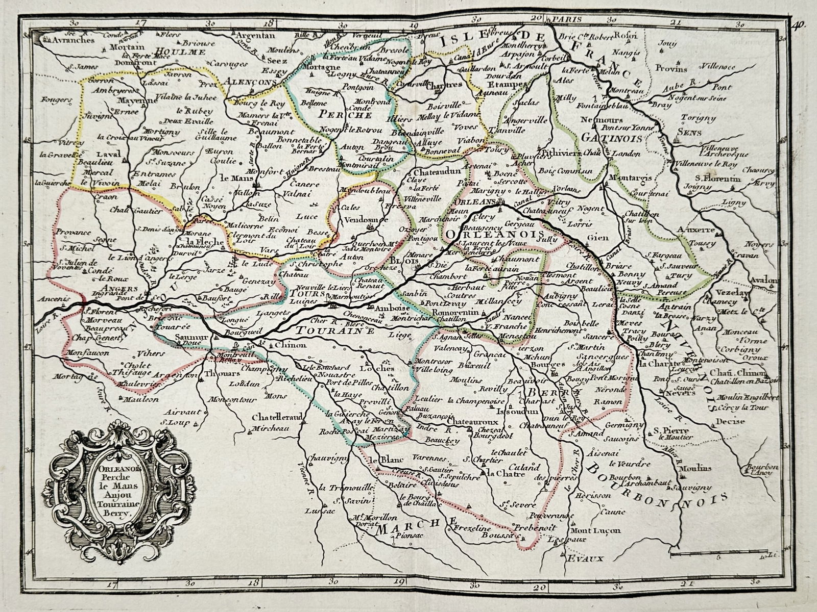 Georges Louis Le Rouge (1712–1790) – Map of Orleans, Perche, and Maine – engraving (1 of 2)