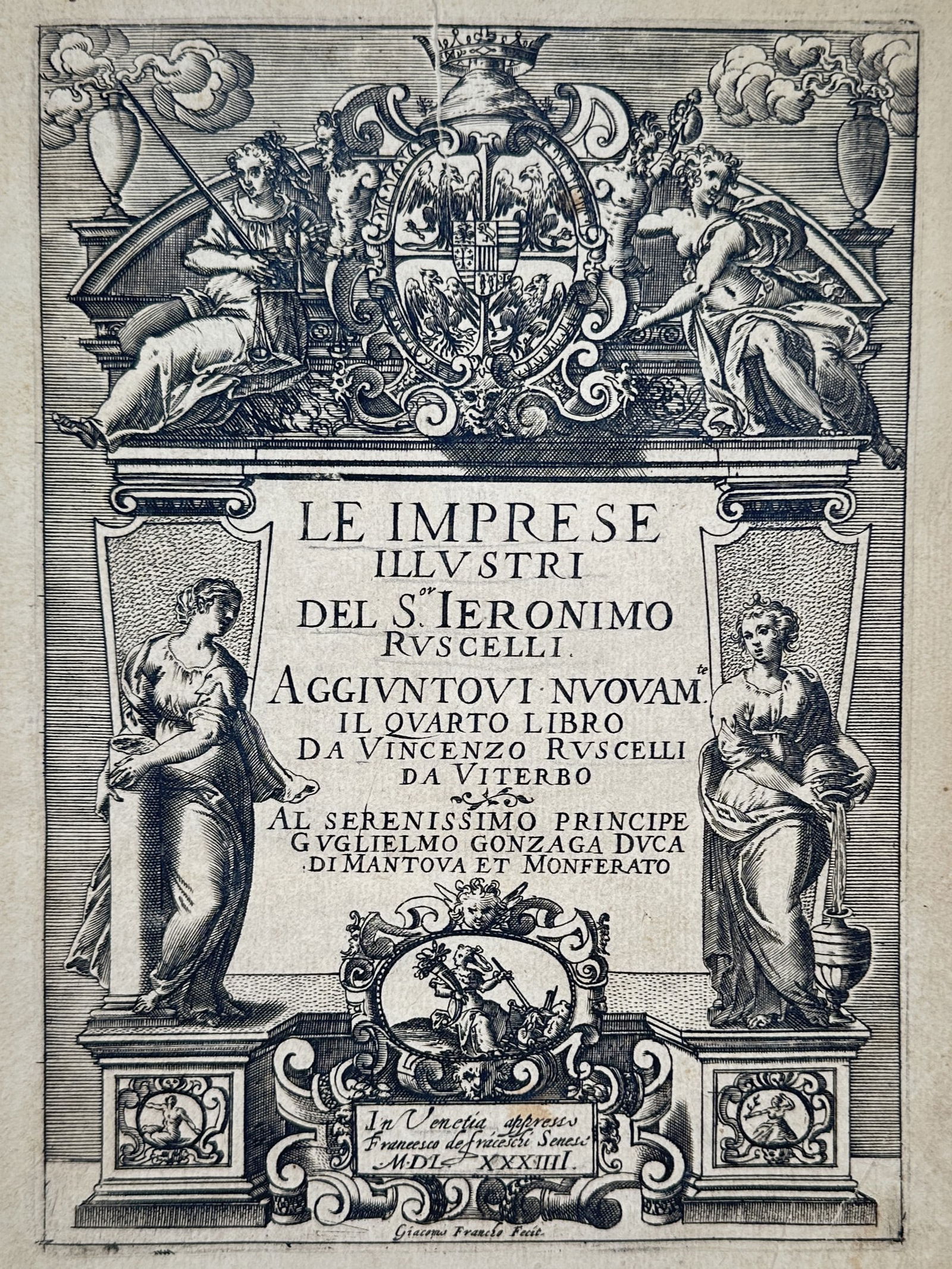 Girolamo Ruscelli (1504–1566) – Title Page of Le Imprese Illustri Libro Quarto – engraving (1 of 2)