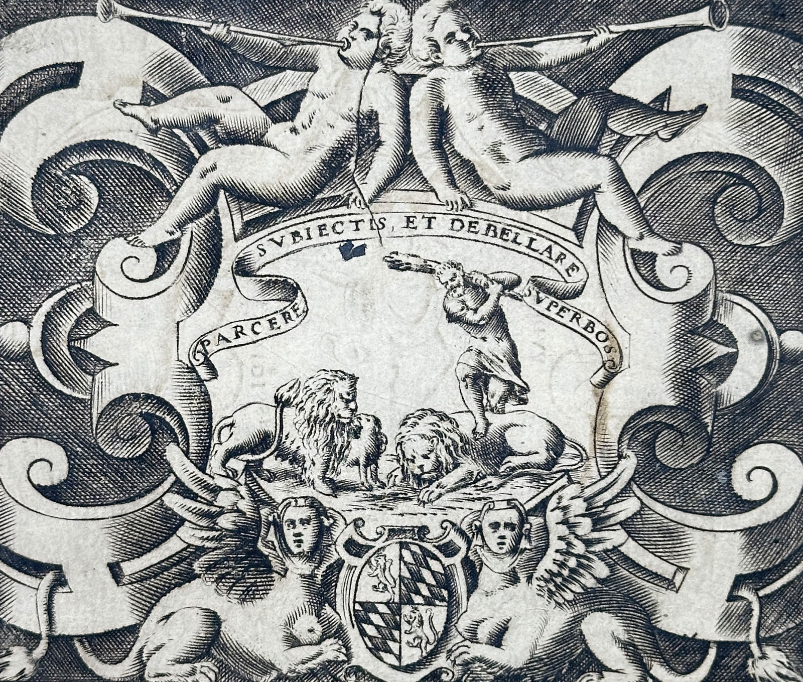 Girolamo Ruscelli (1504–1566) – Allegorical emblem of Alberto, Duke of Bavaria – engraving (1 of 3)