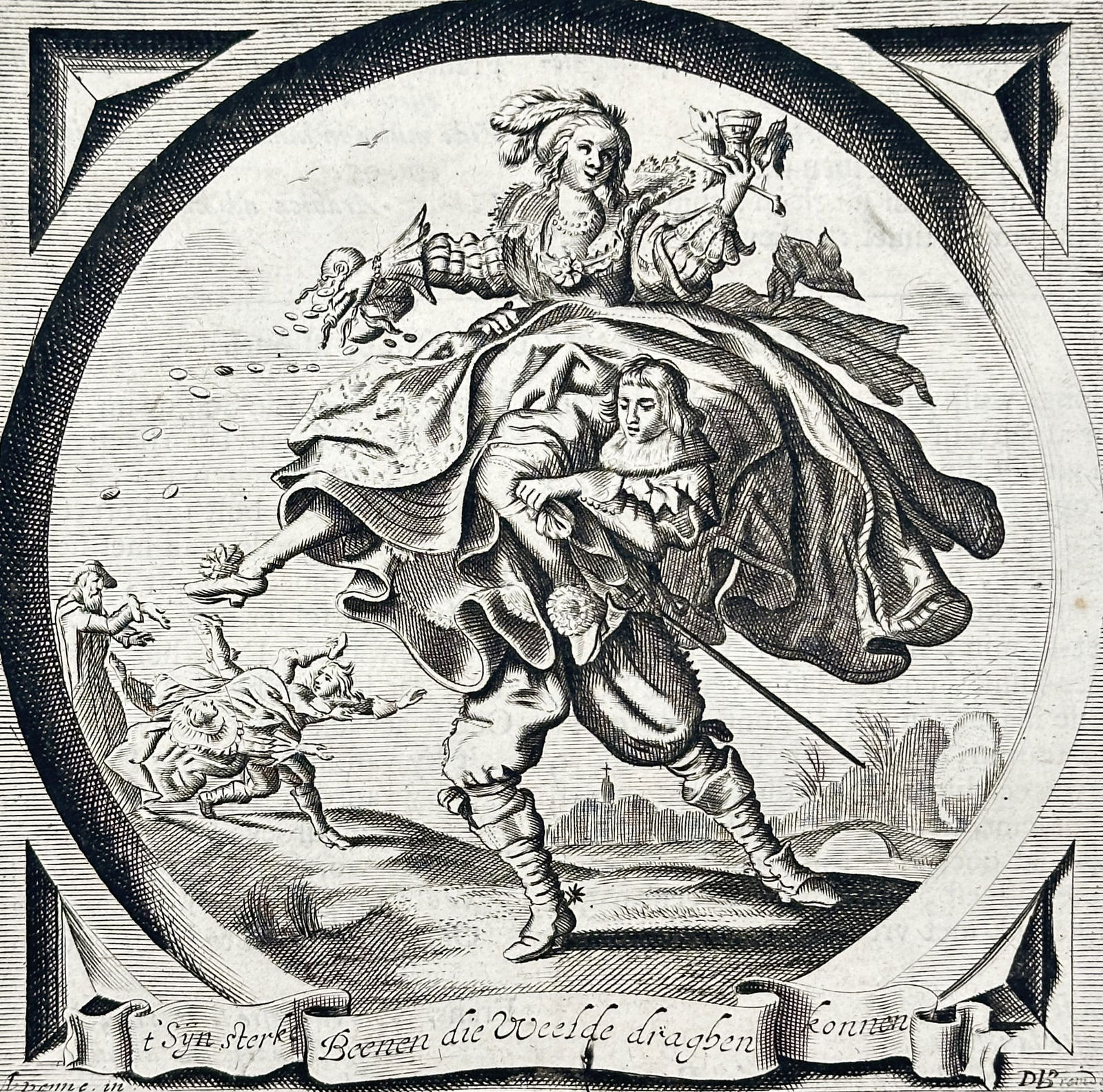 Jacob Cats (1577–1660) – Strong legs to carry wealthy days – engraving (1632) (1 of 3)