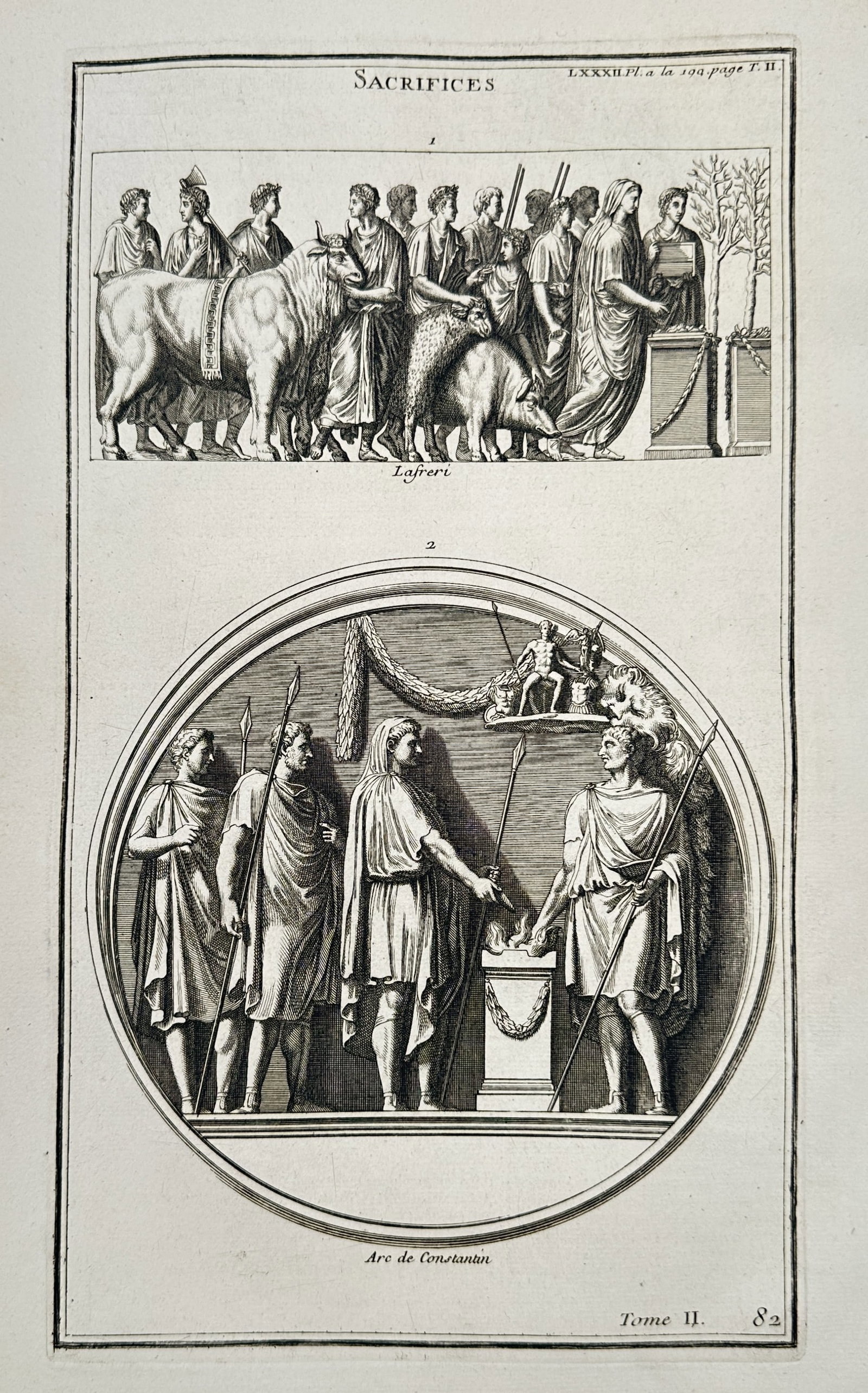 Bernard de Montfaucon (1655–1741) – Scenes of Roman Sacrifice – engraving (1 of 2)