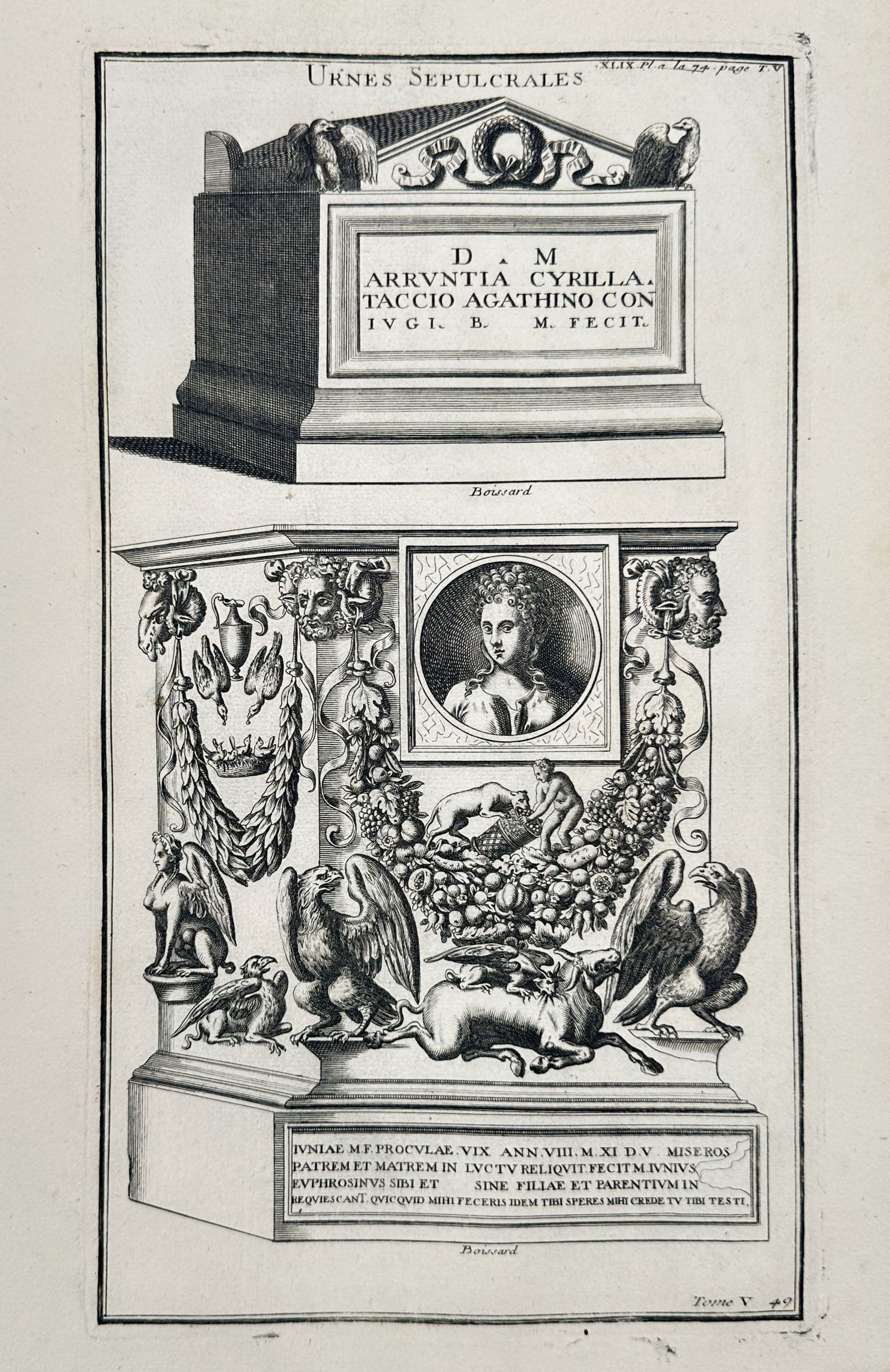 Bernard de Montfaucon (1655–1741) – Sepulchral Urns and Monuments – engraving (1 of 2)