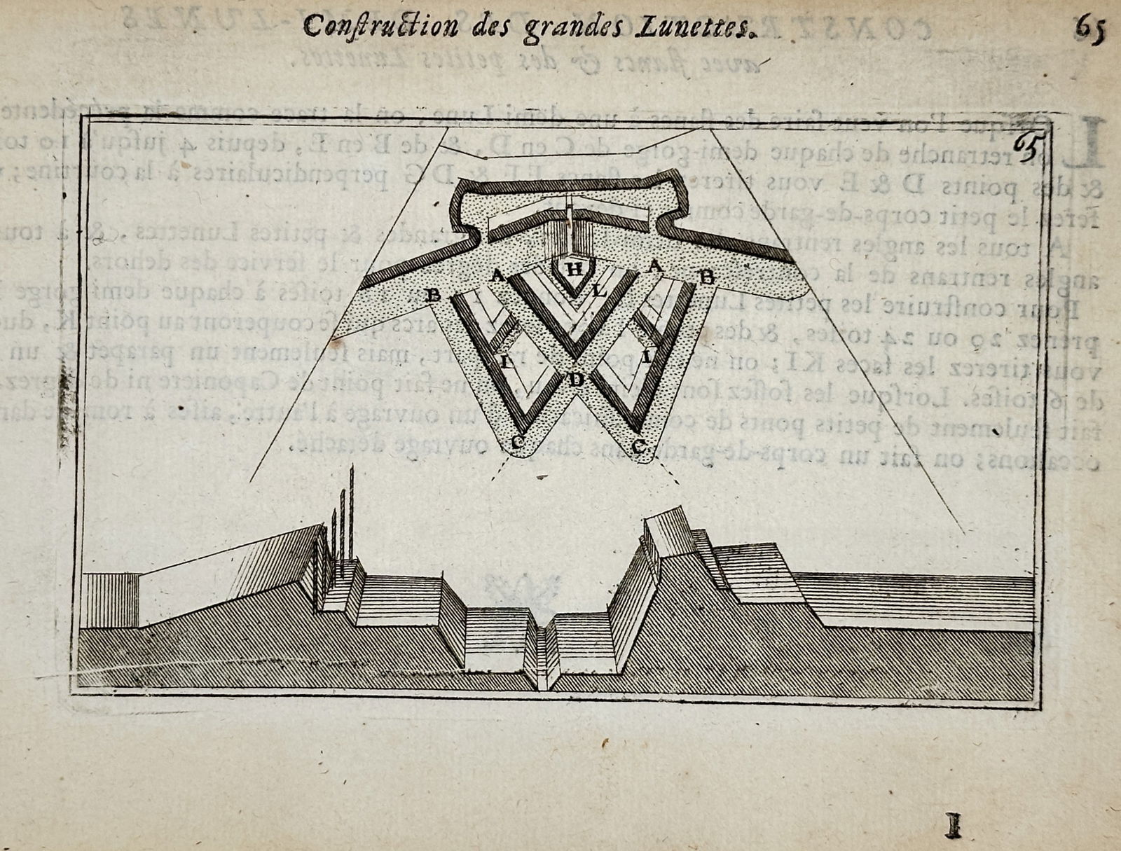 Allain Manesson Mallet (1630–1706) – Construction of large lunettes – engraving (1683) (1 of 2)