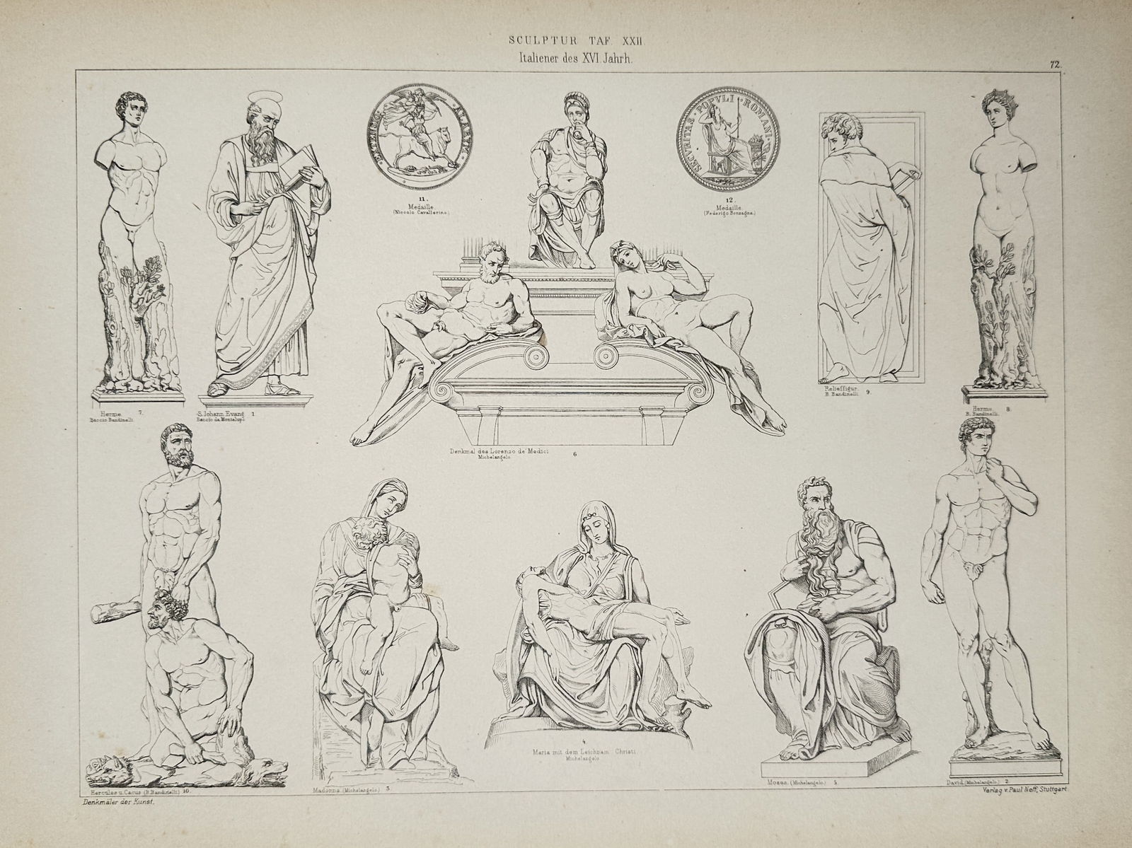 Paul Neff (1804–1855) – Studies of Italian Sculpture from the 16th Century – Lithograph (1 of 2)