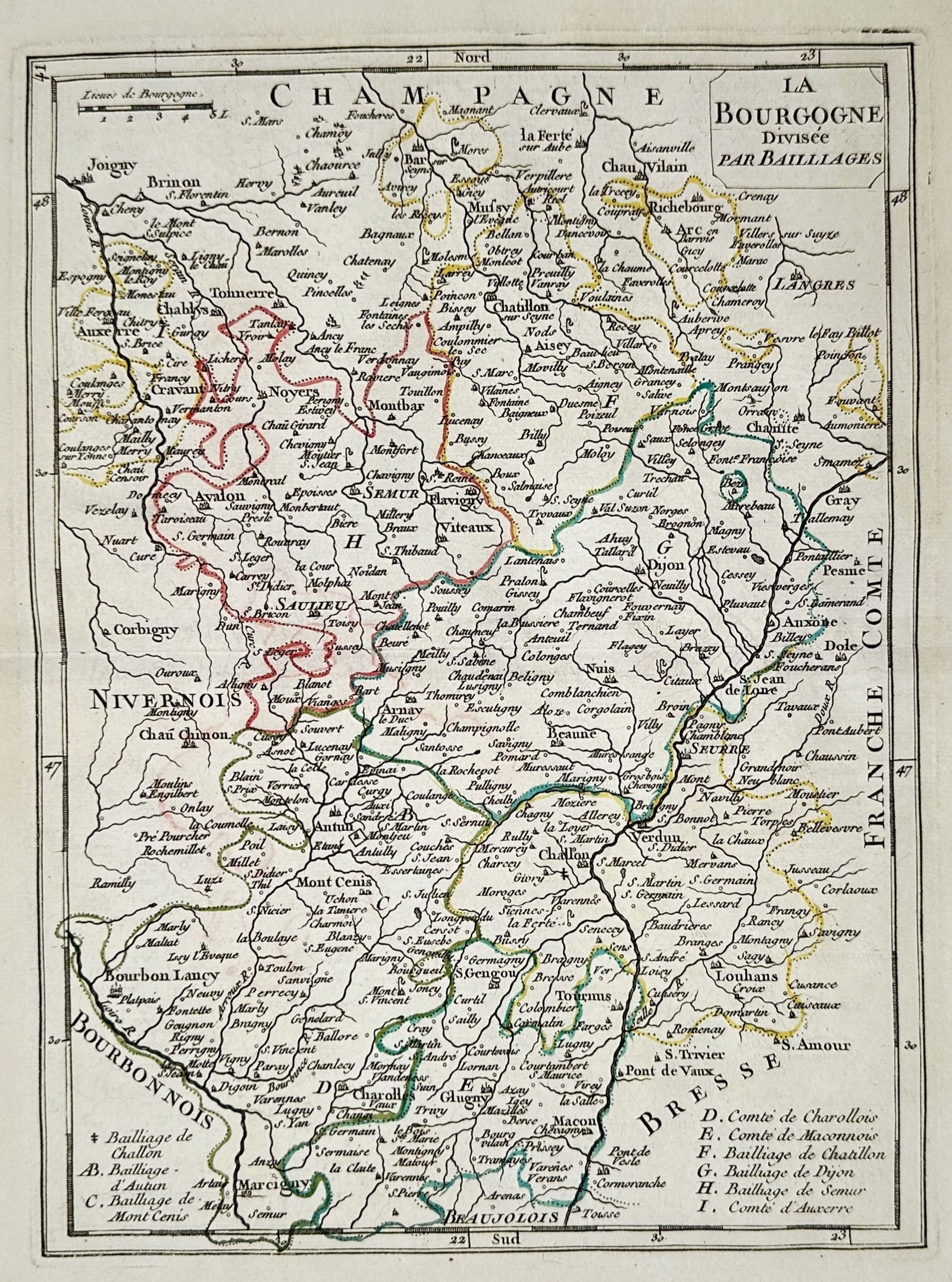 Georges Louis Le Rouge (1712–1790) – Map of Burgundy – engraving (1748) (1 of 2)