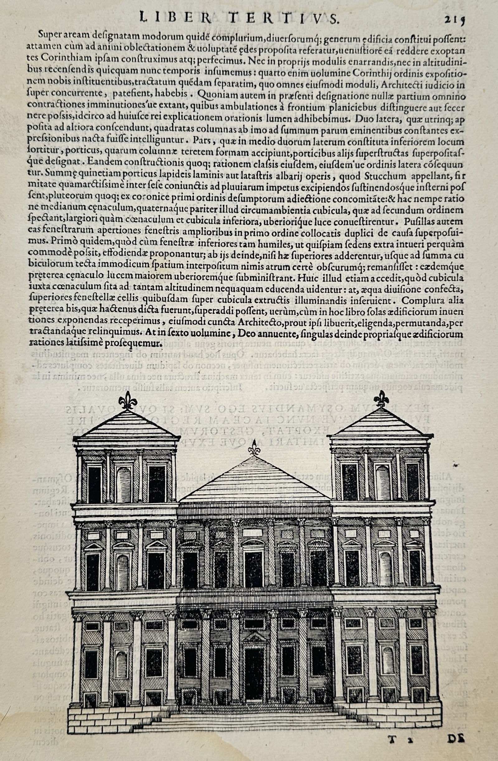 Sebastiano Serlio (1475–1554) – Elevation of a two-story classical palace – engraving (1 of 2)