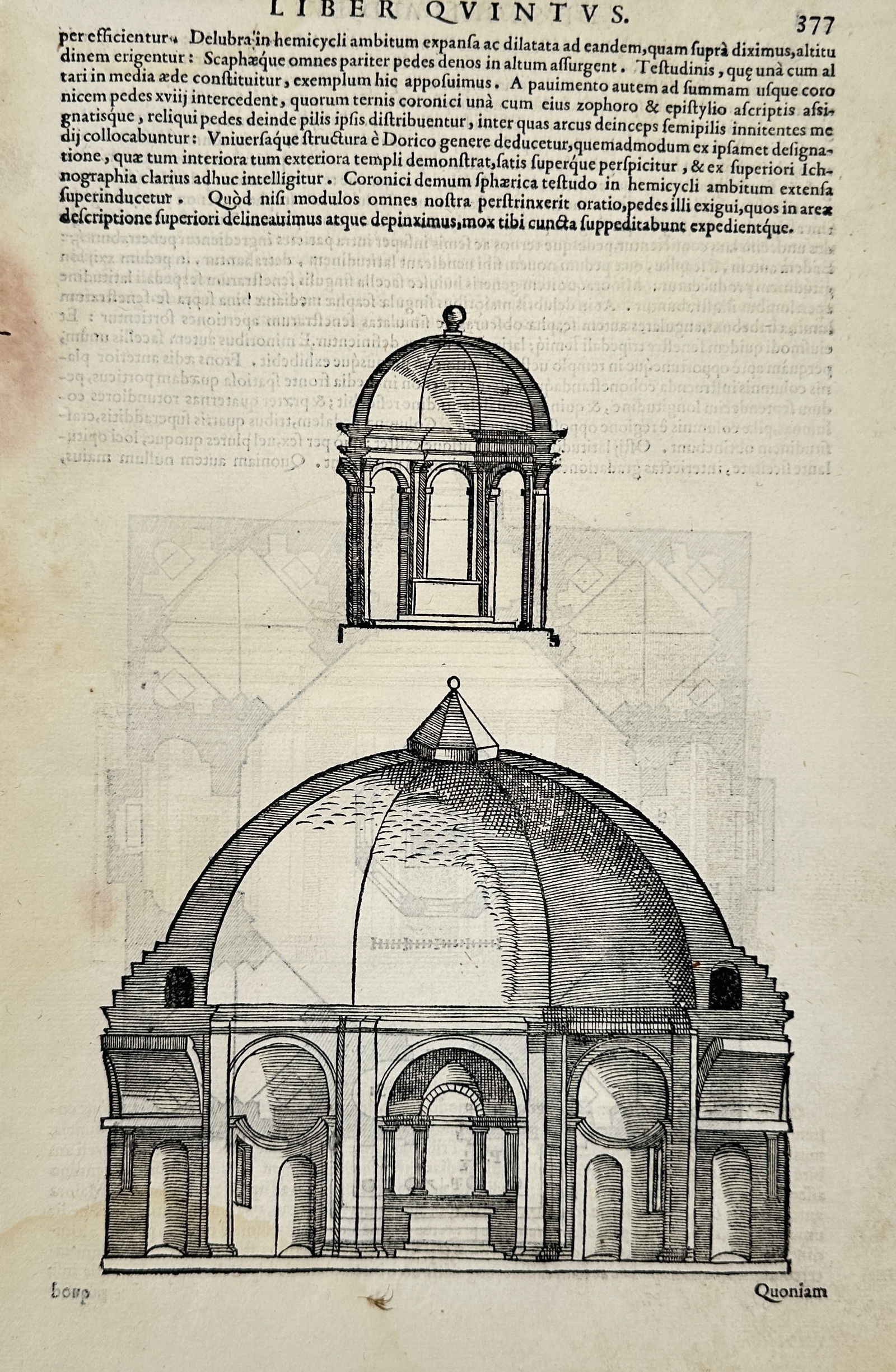 Sebastiano Serlio (1475–1554) – Section and elevation of a domed circular temple (1 of 2)