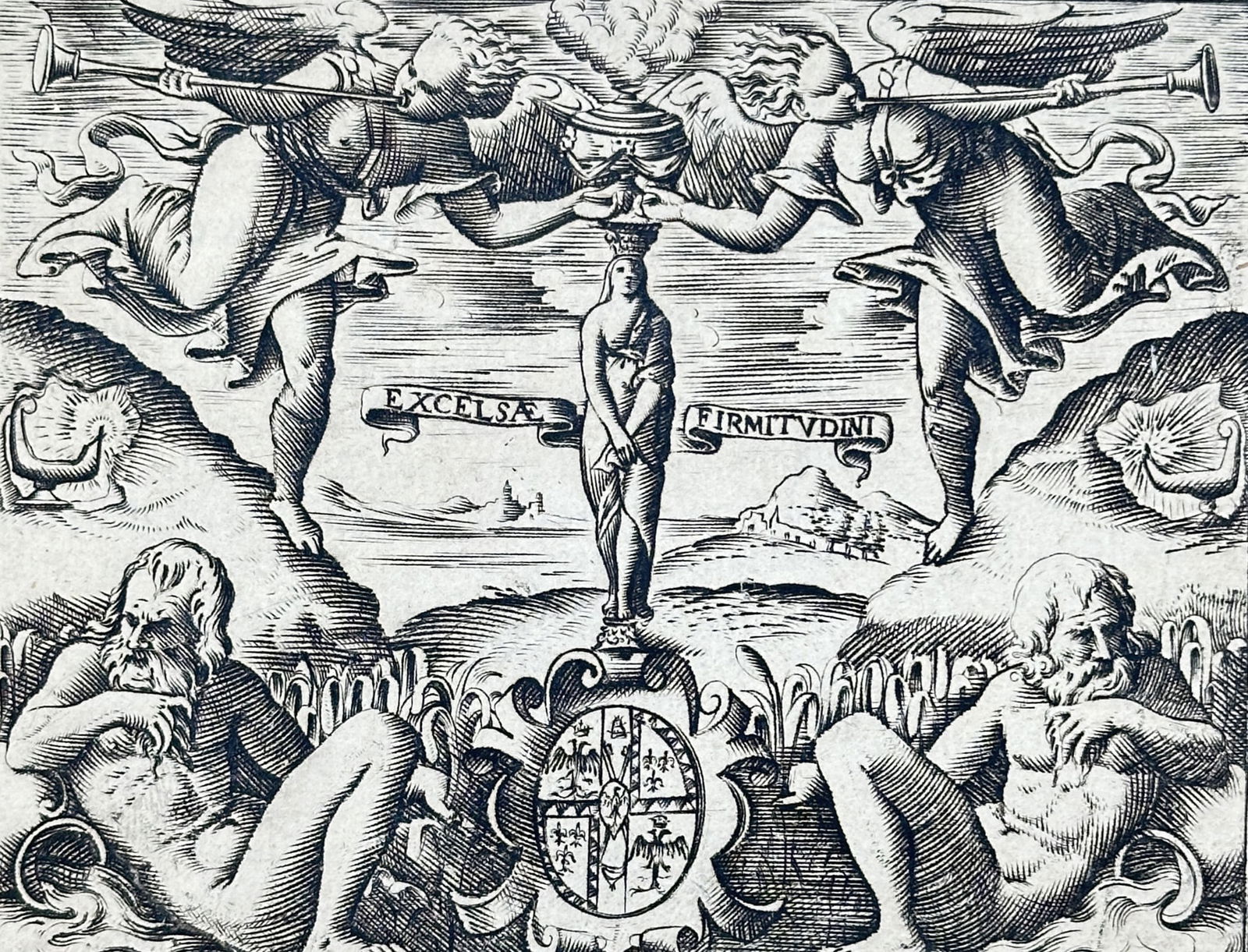 Girolamo Ruscelli (1504–1566) – Allegorical emblem of Alfonso II d'Este – engraving (1 of 3)