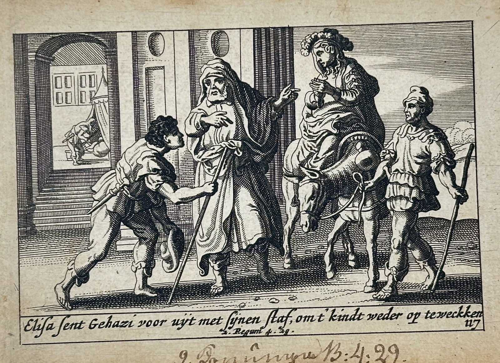 Pieter Hendricksz. Schut (1618–1660) – Elisha Sends Gehazi with His Staff – Engraving (1659) (1 of 2)