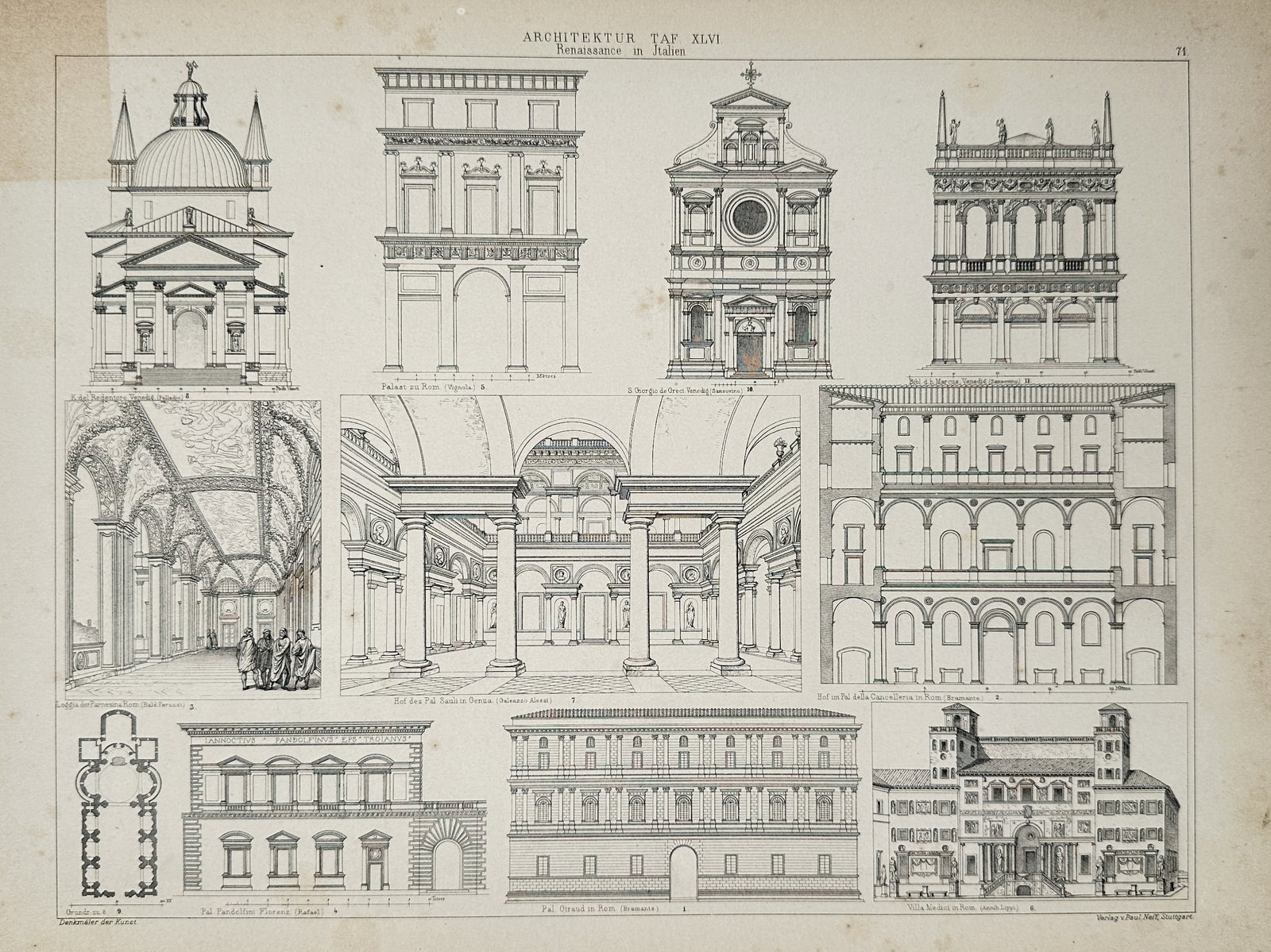 Paul Neff (active 19th Century) – Italian Renaissance Architecture – Lithograph (c. 1840–1850) (1 of 2)