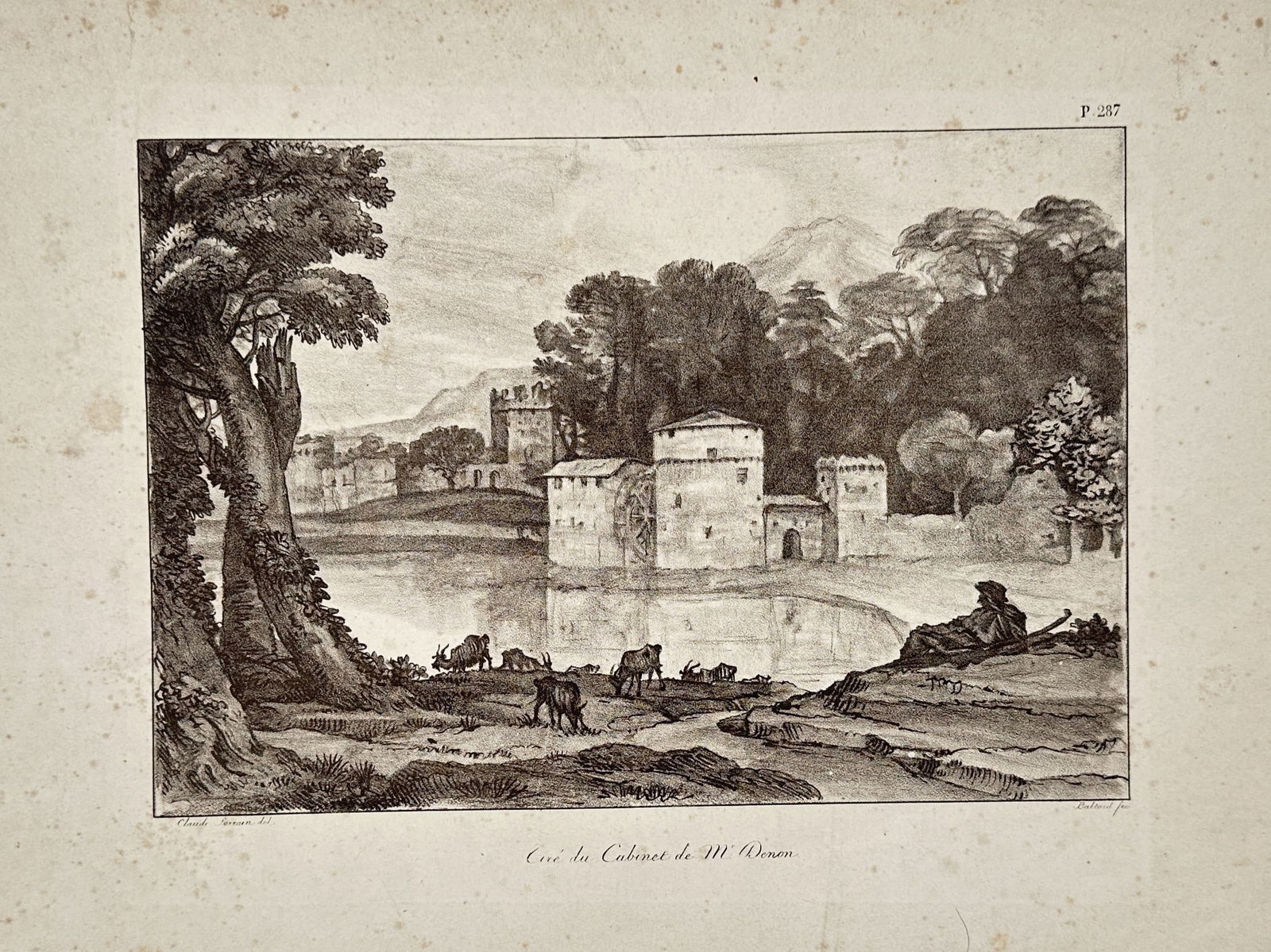 Claude Gellée (1600–1682) – Italianate Landscape with Fortified Buildings – Etching (1820s) (1 of 2)