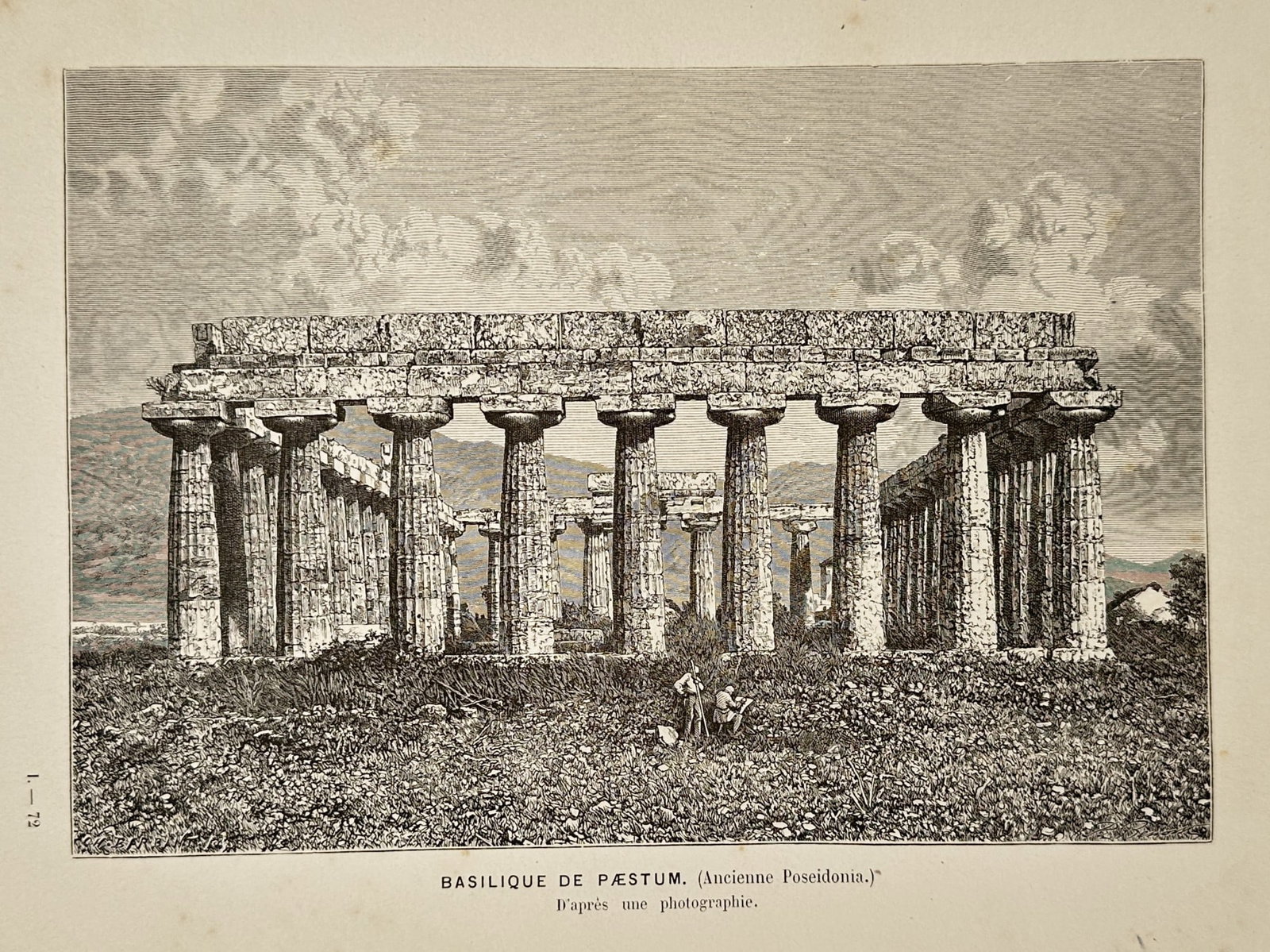 Giovanni Cassini (1625–1712) – View of the Basilica of Paestum – Wood engraving (1880s) (1 of 2)