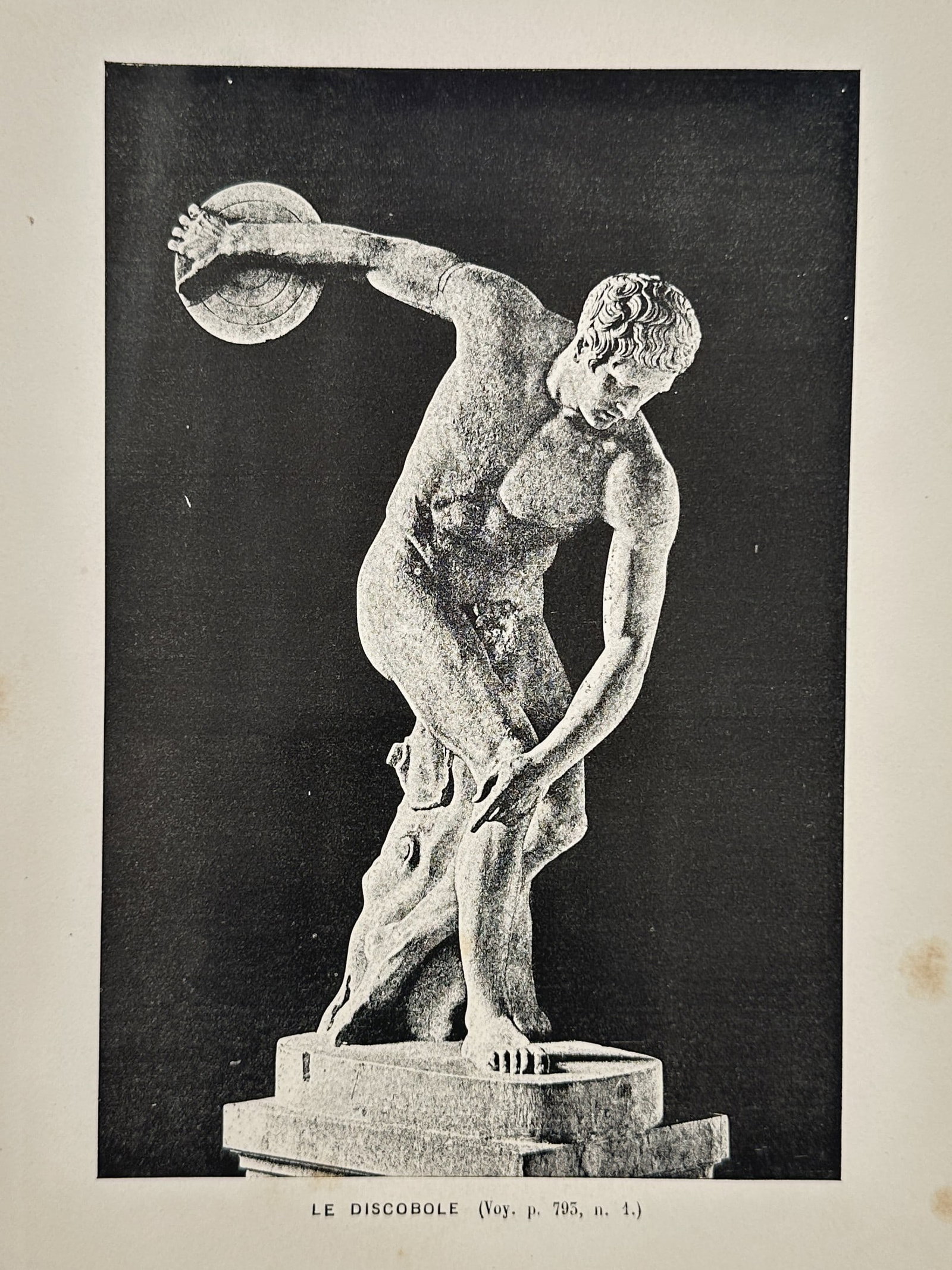 Unknown Artist – The Discobolus – Wood engraving (1880s): "Le Discobole" presents a detailed study of the Discobolus of Myron, a celebrated Greek sculpture from the classical period depicting an athlete about to release a discus. The engraving illustrates th
