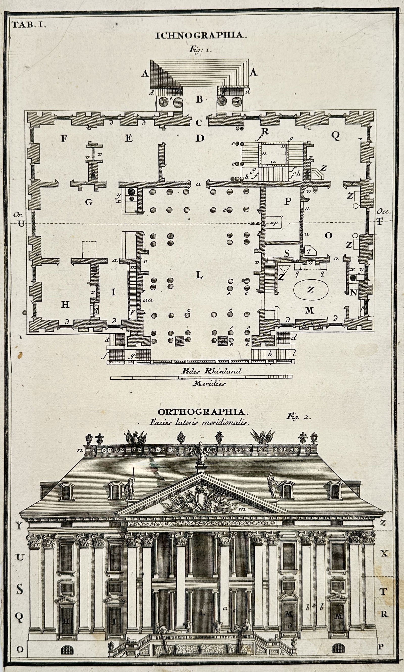 Jean-François de Neufforge – Floor Plan and Elevation of a Neoclassical Palace – Engraving (1 of 2)