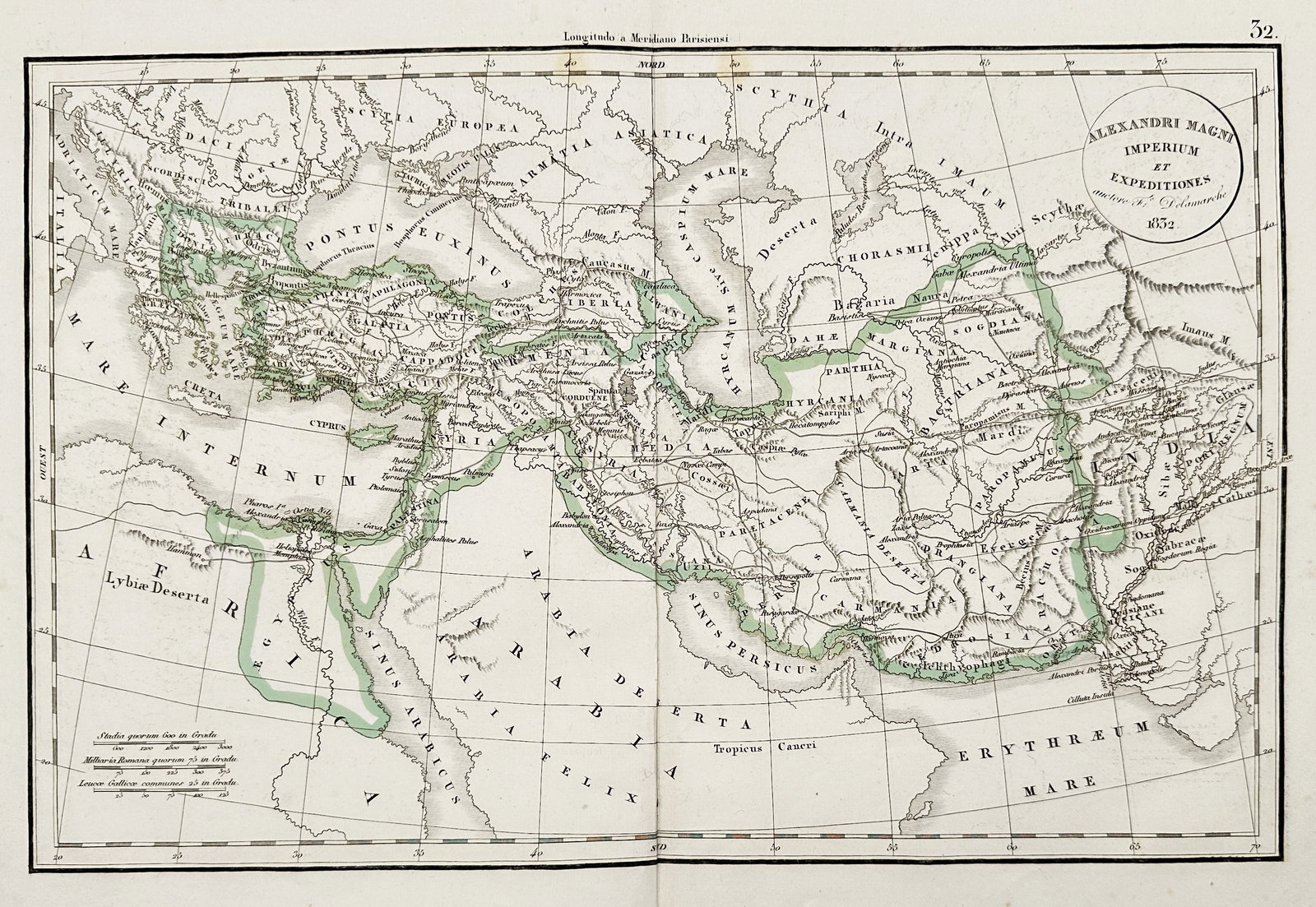 Felix Delamarche – Map of the Empire and Expeditions of Alexander the Great (1 of 2)