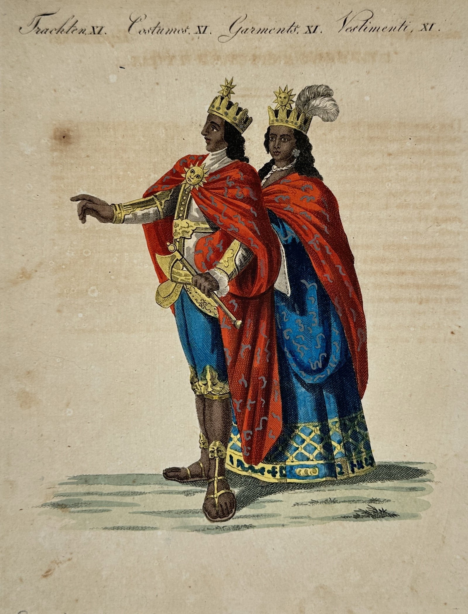 Friedrich Justin Bertuch – Peruvian Incas – Hand-coloured engraving (1801) (1 of 2)