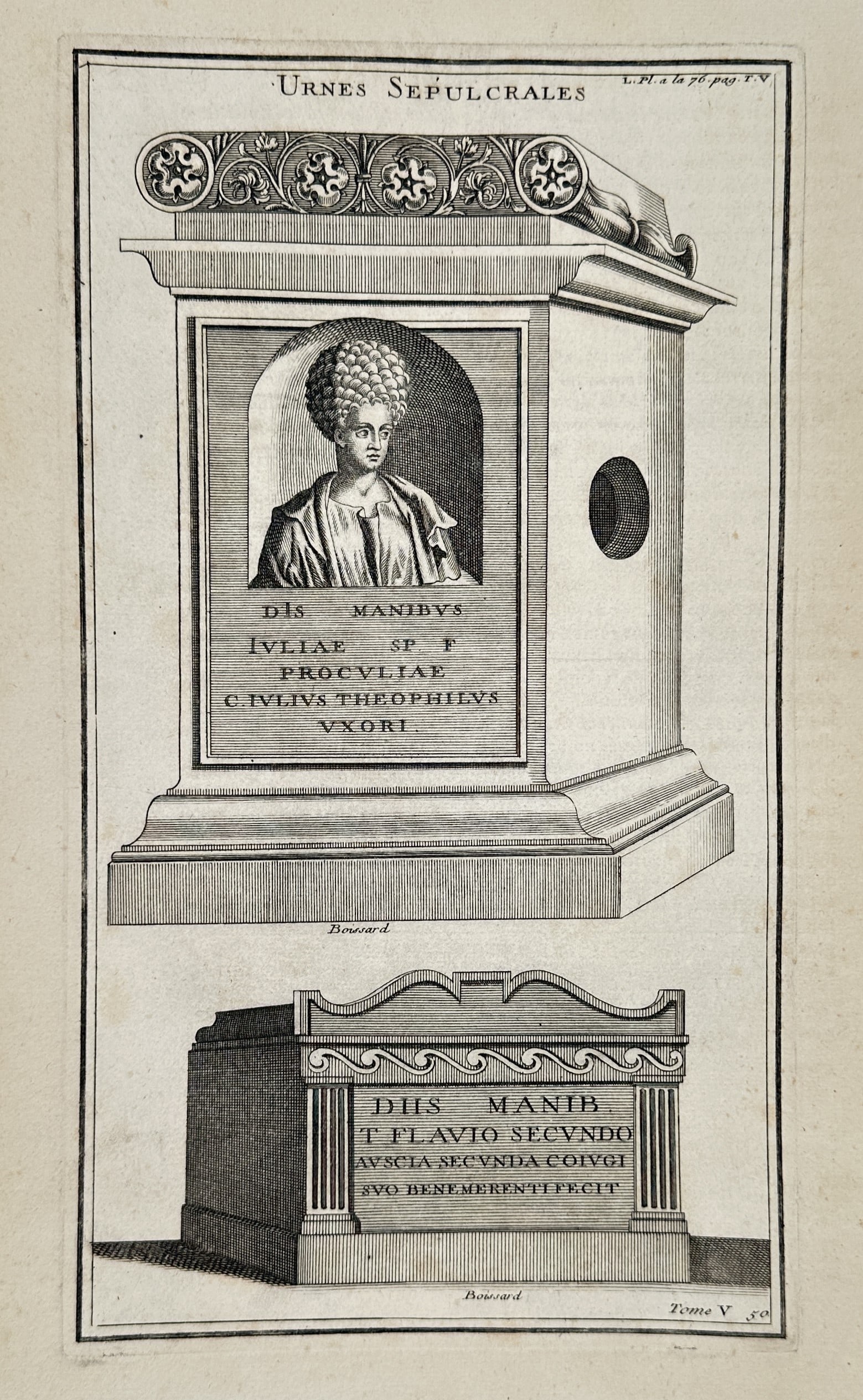 Bernard Montfaucon (1655–1741) – Roman Funerary Monuments – Engraving (1 of 2)