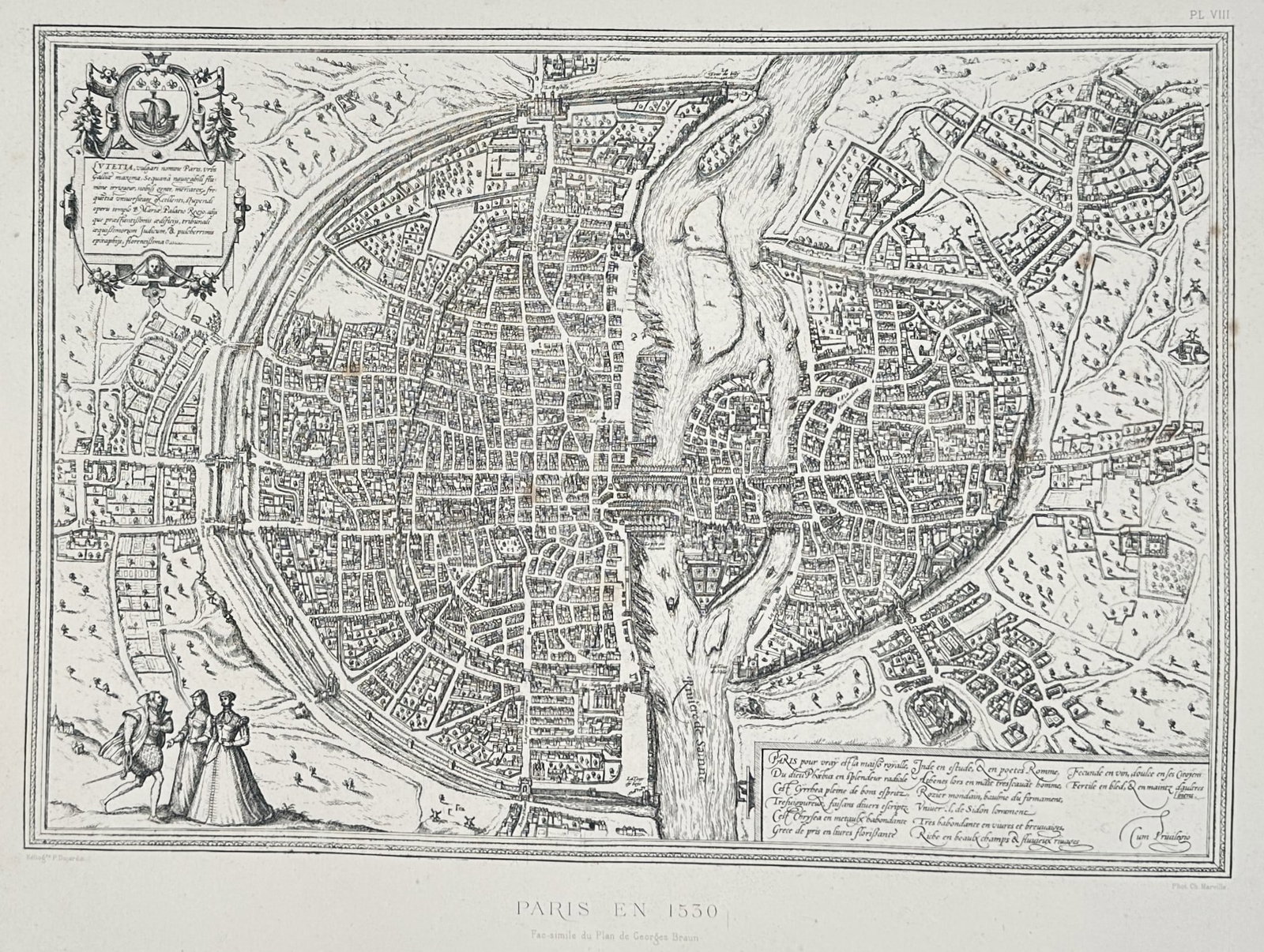 Sebastian Münster (1488–1552) – Map of Paris in 1530 – France – print (20th Century) (1 of 2)