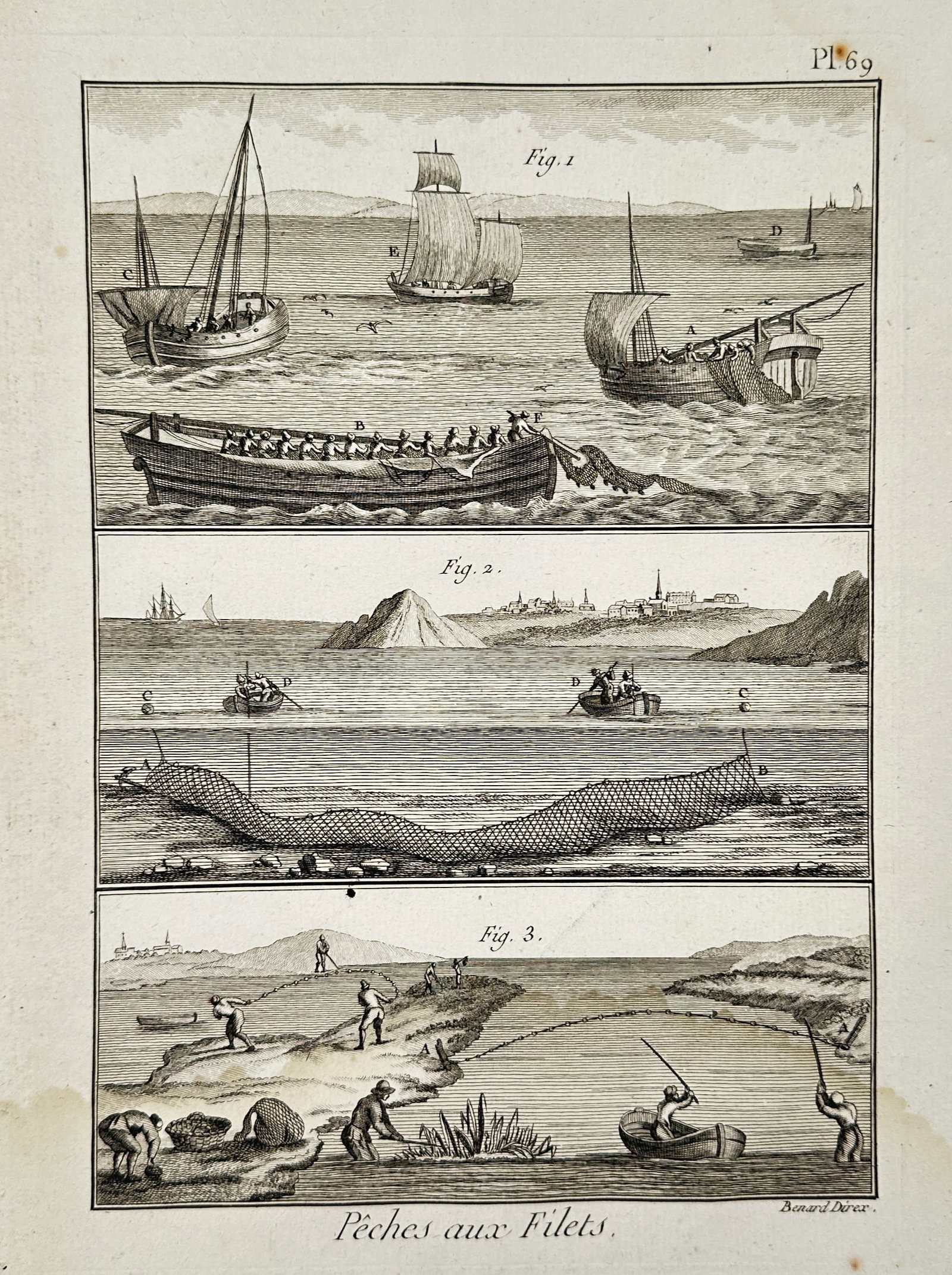 Robert Bénard (1734–1777) – Offshore and Shoreline Net Fishing Operations – Engraving (1770s) (1 of 2)
