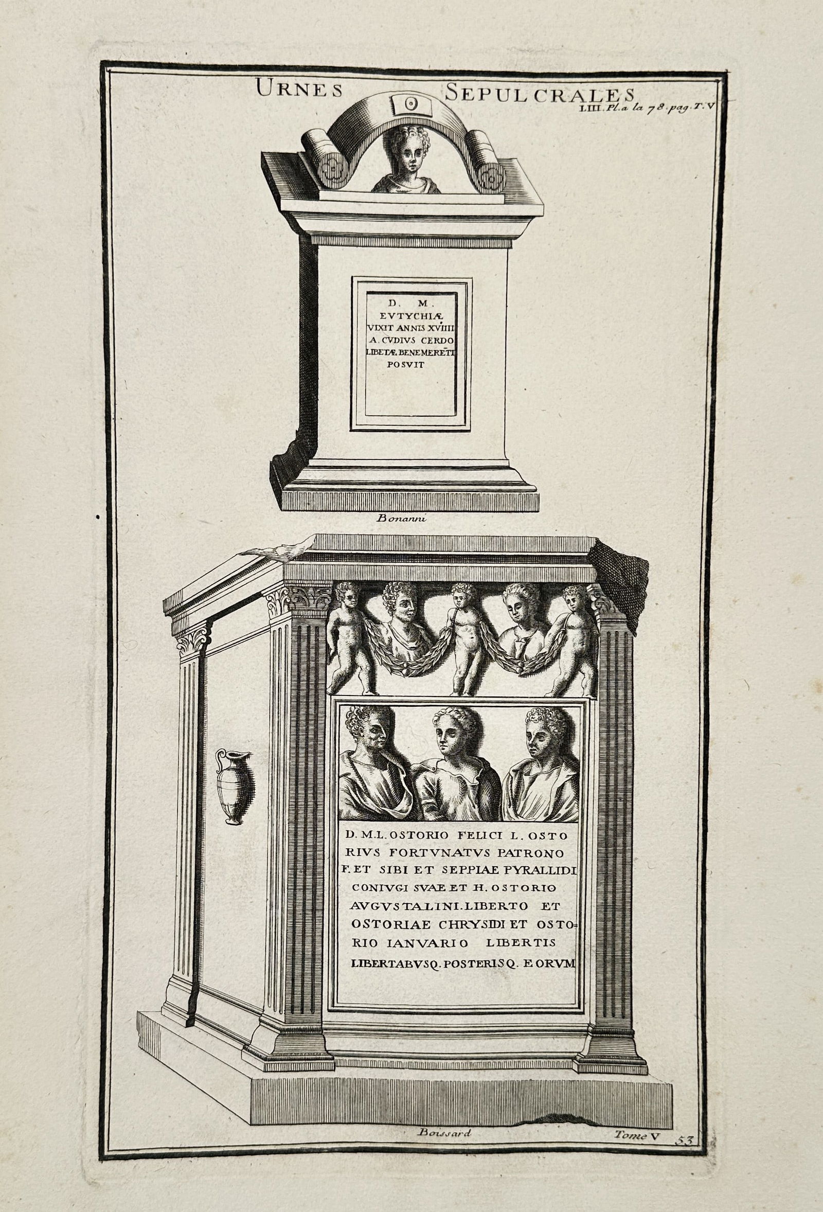 Bernard de Montfaucon (1655–1741) – Studies of Roman Sepulchral Urns – Engraving (1719) (1 of 2)
