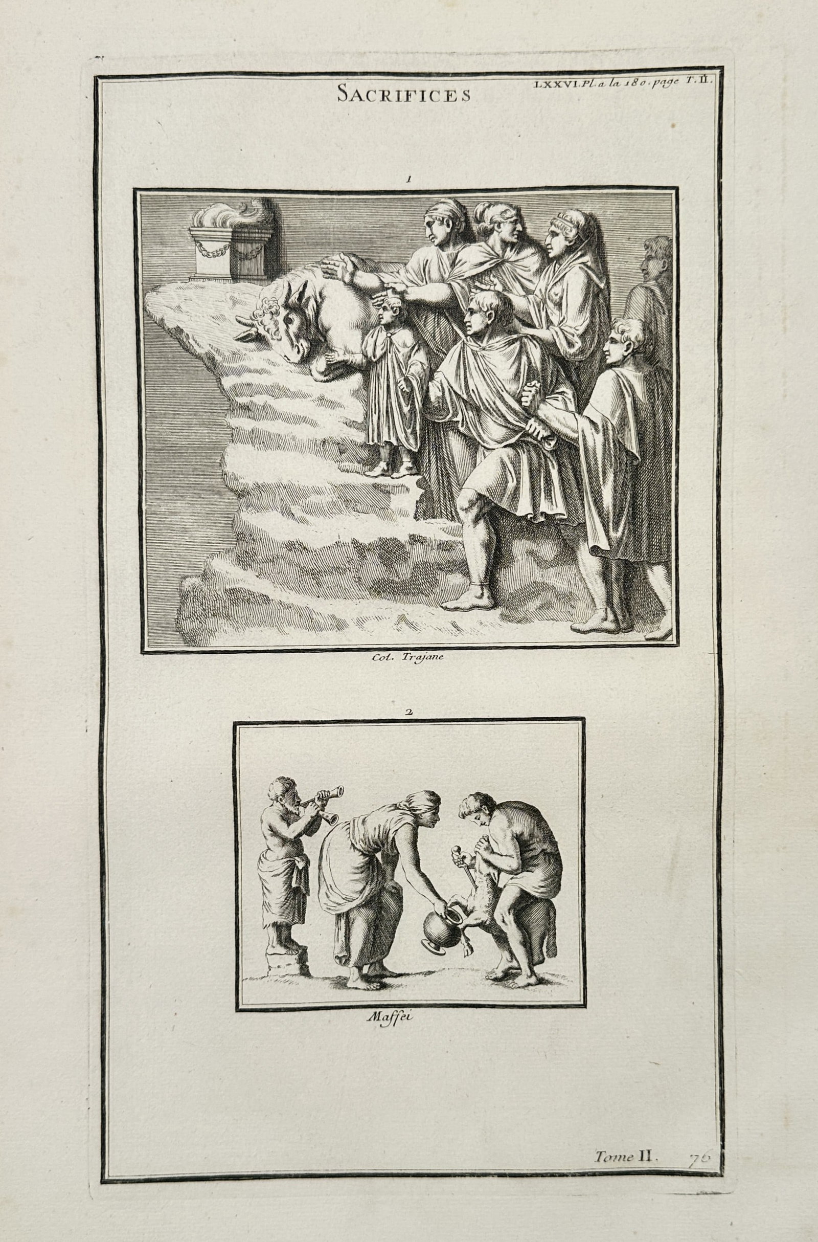 Bernard de Montfaucon (1655–1741) – Scenes of Roman Sacrifices – Engraving (1719) (1 of 2)