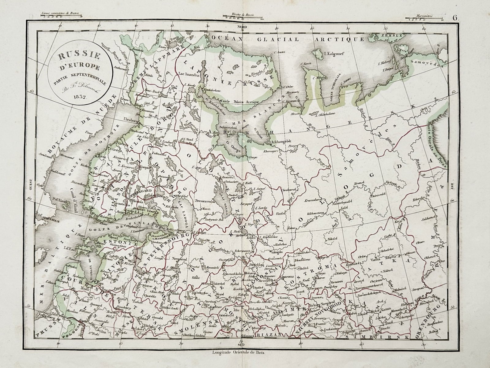 Felix Delamanche (1821–1867) – Map of Northern Russia in Europe – Russia – Engraving (1 of 2)
