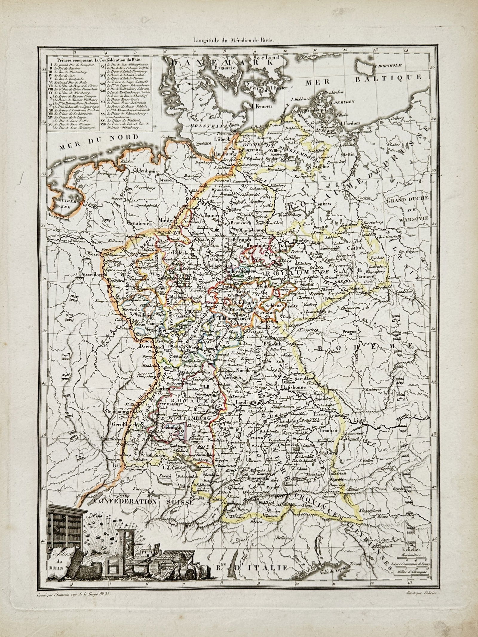 Conrad Malte-Brun (1775–1826) – Map of the Confederation of the Rhine – Germany – Engraving (1 of 2)