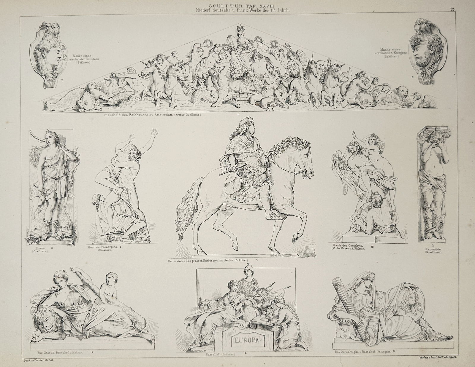 Paul Neff (1804–1855) – Sculptural Reliefs and Statues from the 17th Century – Lithograph (1 of 2)