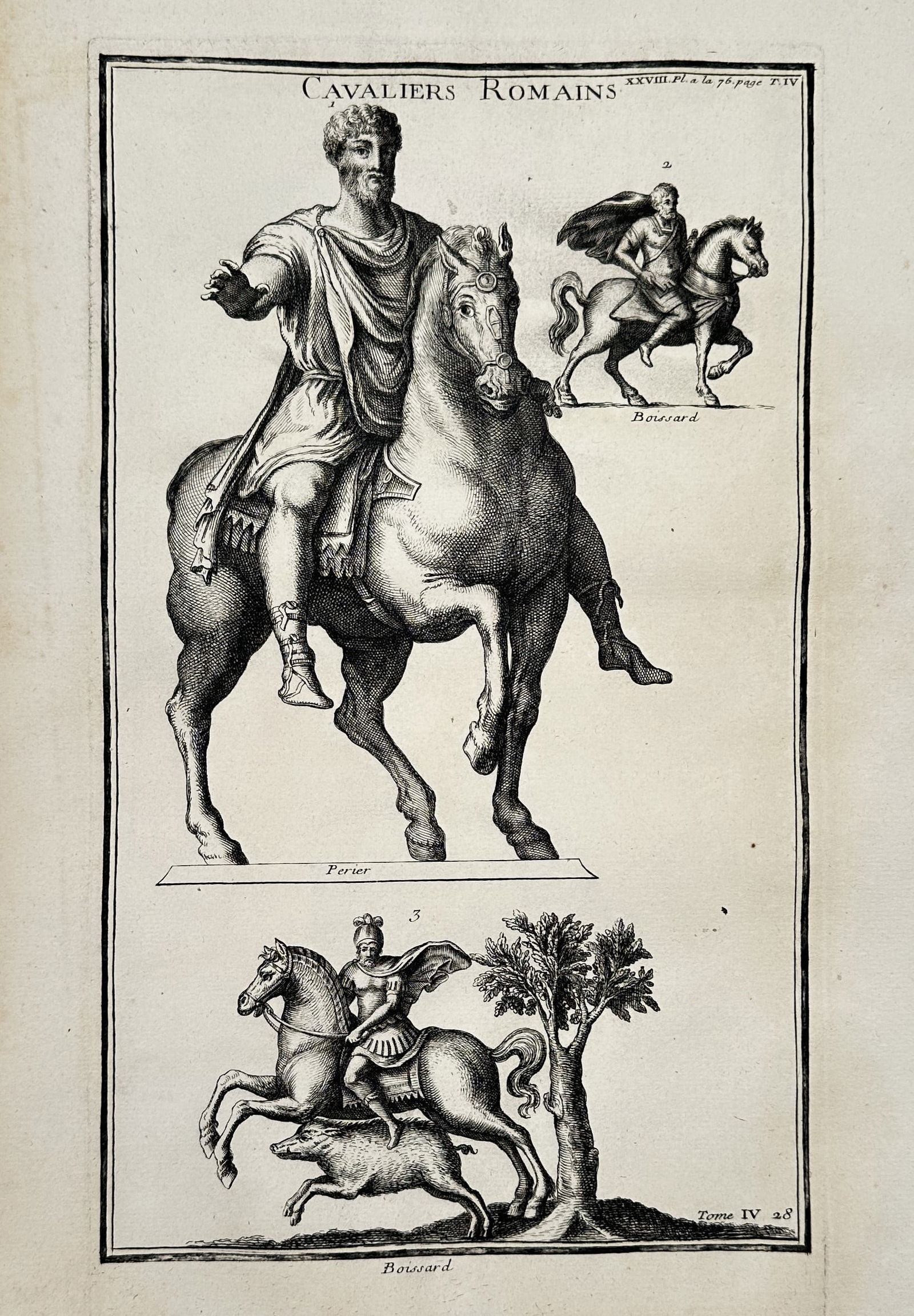 Bernard de Montfaucon (1655–1741) – Classical Studies of Roman Equestrians – Copper engraving (1 of 2)