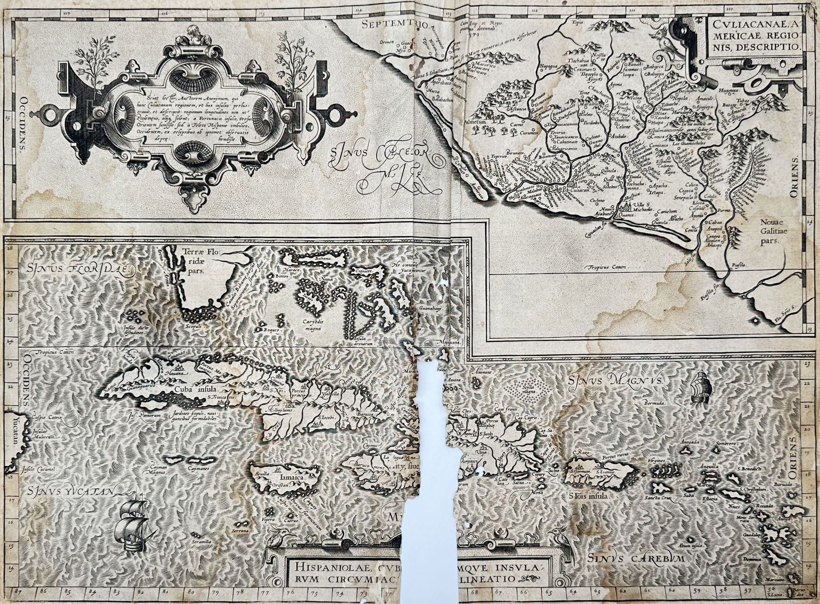 Abraham Ortelius – Map of Culiacán and the aCribbean Islands – Mexico and West Indies (1 of 2)