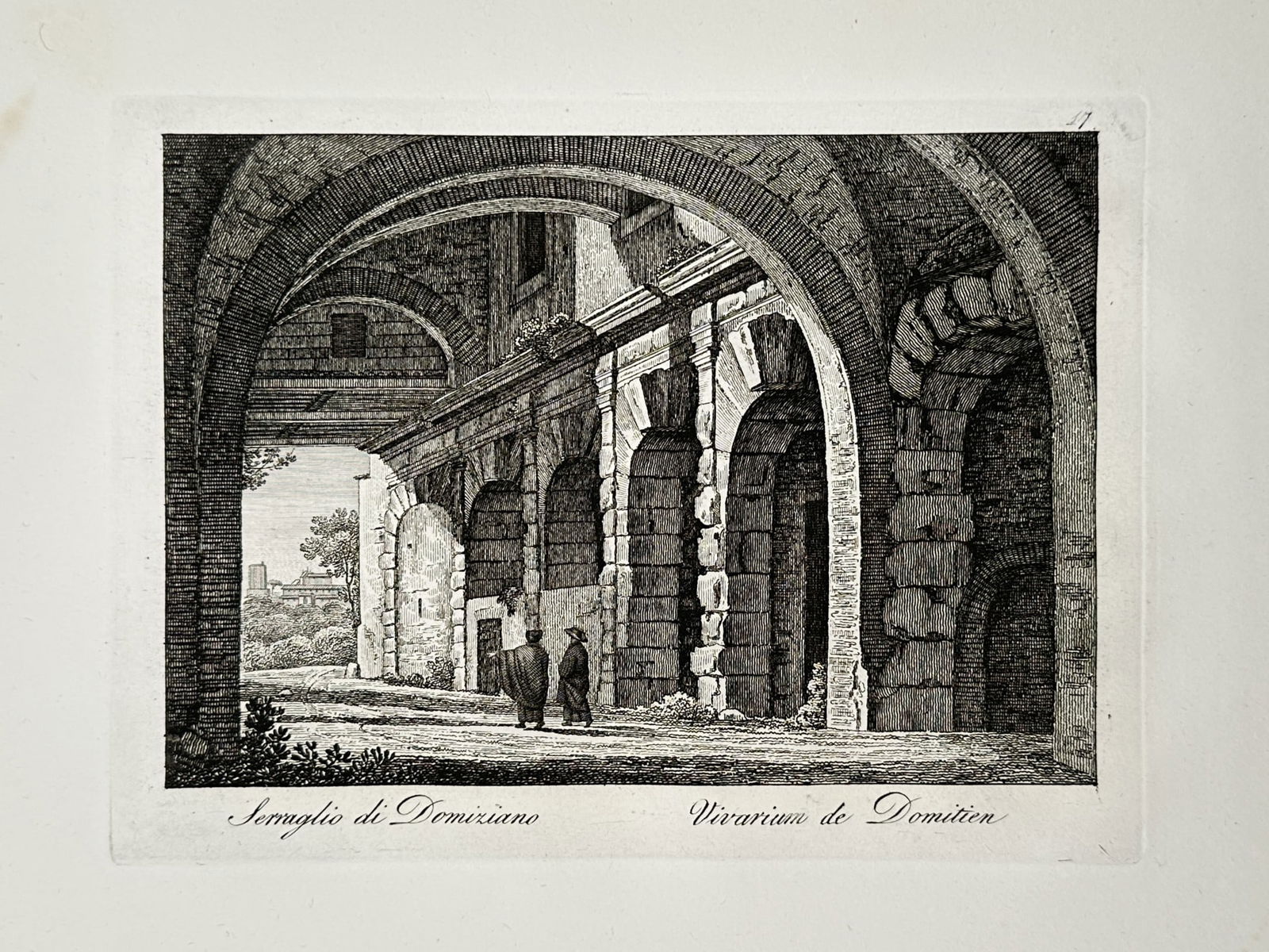 Giovanni Maria Cassini (1745–1824) – View of the Vivarium of Domitian – Rome, Italy –: "Serraglio di Domiziano / Vivarium de Domitien" illustrates the arched subterranean or lower-level structural remains associated with the Palatine Hill palace complex in Rome as they were documented i