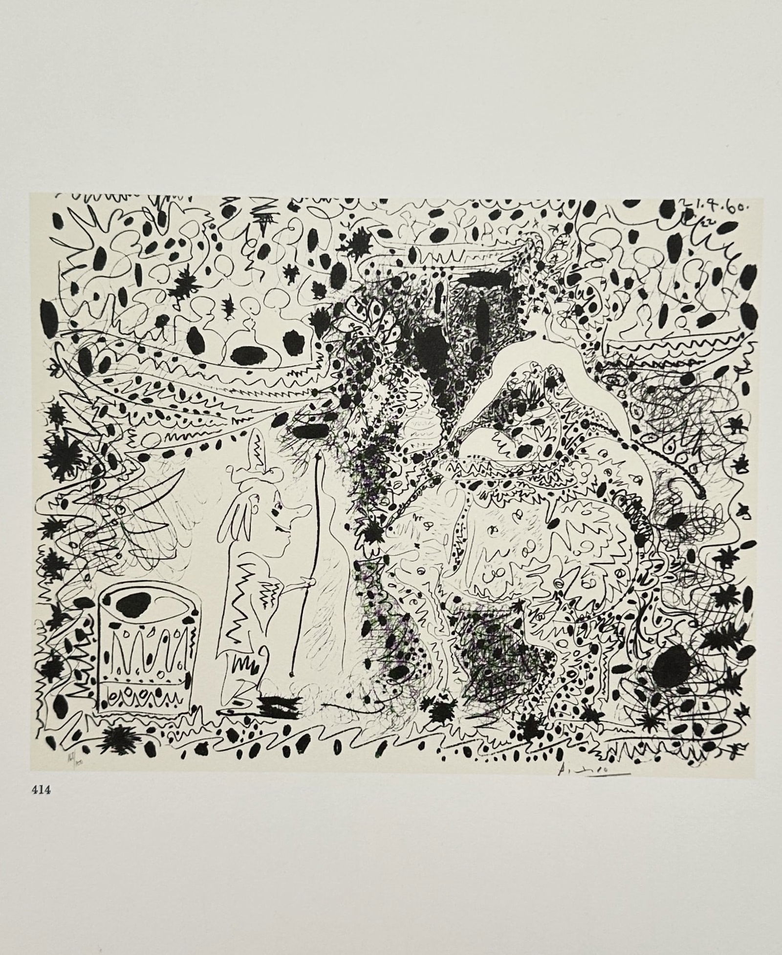 Pablo Picasso (1881–1973), after – The Equestrienne – Offset print (20th Century): "The Equestrienne" illustrates a highly decorative circus scene featuring a female performer mounted on a horse. The work is characterized by dense, intricate linework and stippling that creates a com