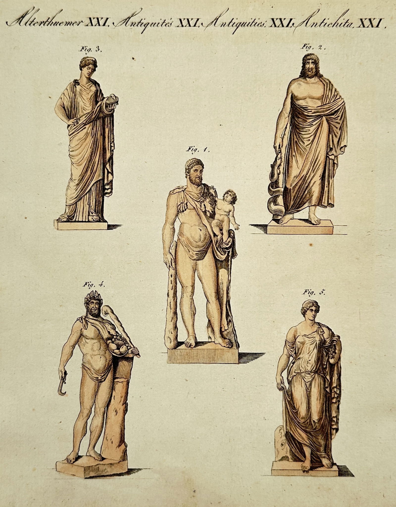 Friedrich Justin Bertuch – Studies of Classical Deities and Figures – Hand-coloured etching (1 of 2)