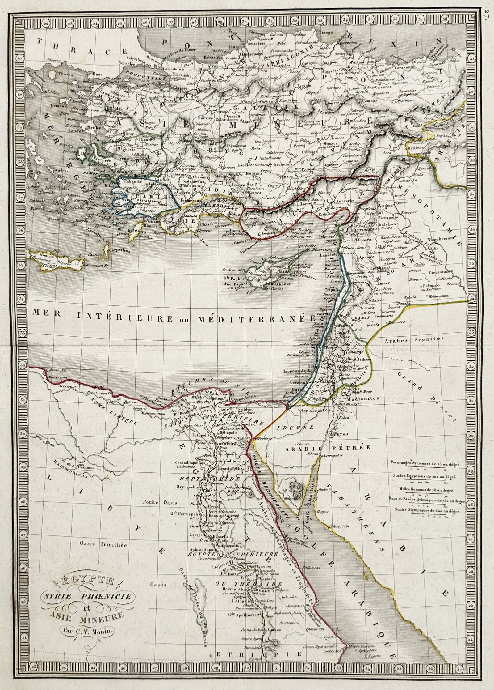 Charles V. Monin – Map of Egypt, Syria, Phoenicia, and Asia Minor – Hand-coloured engraving (1 of 2)