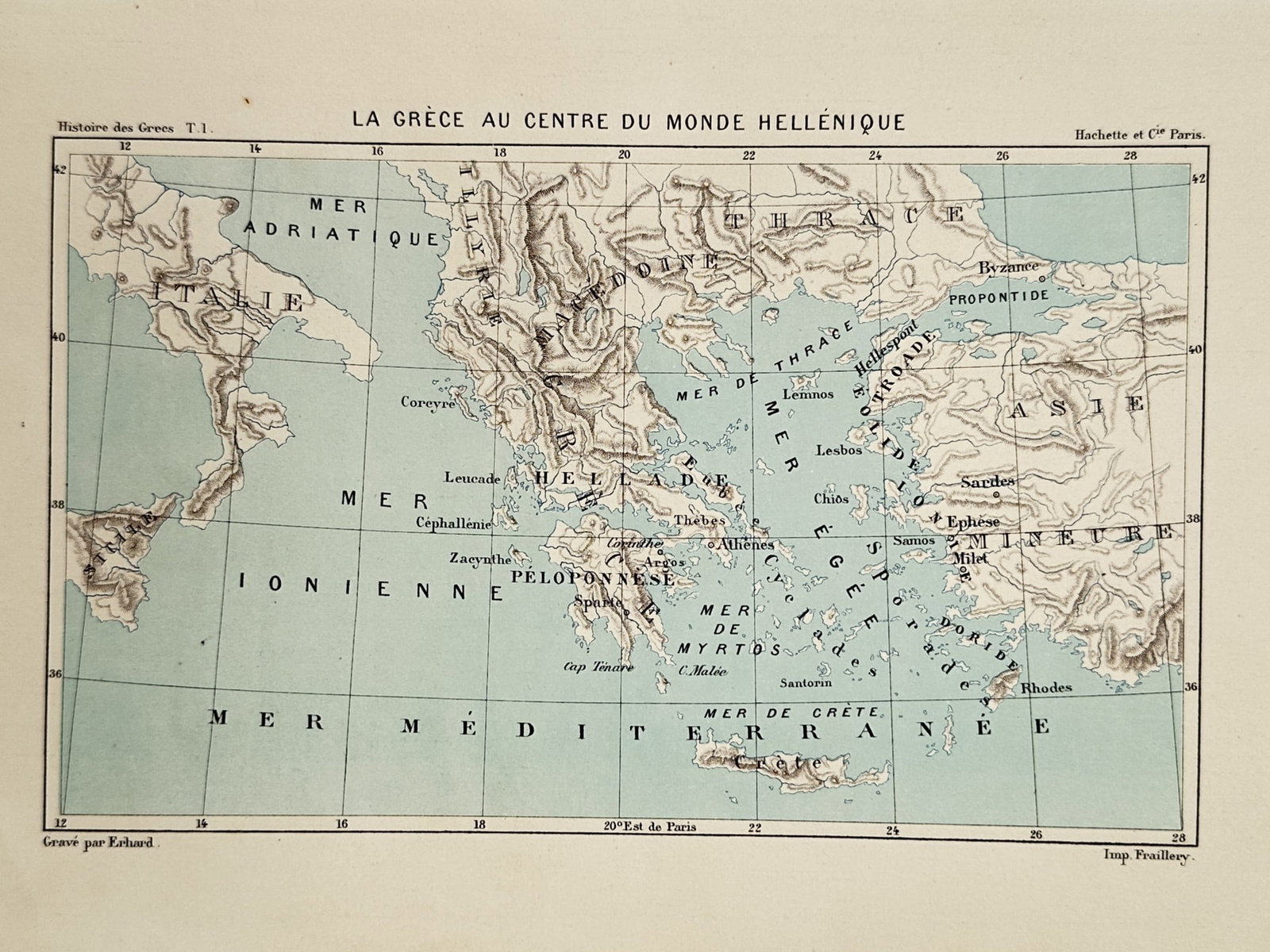 Louis Thuillier (1843–1907) – Map of Greece at the Center of the Hellenic World – (1 of 2)