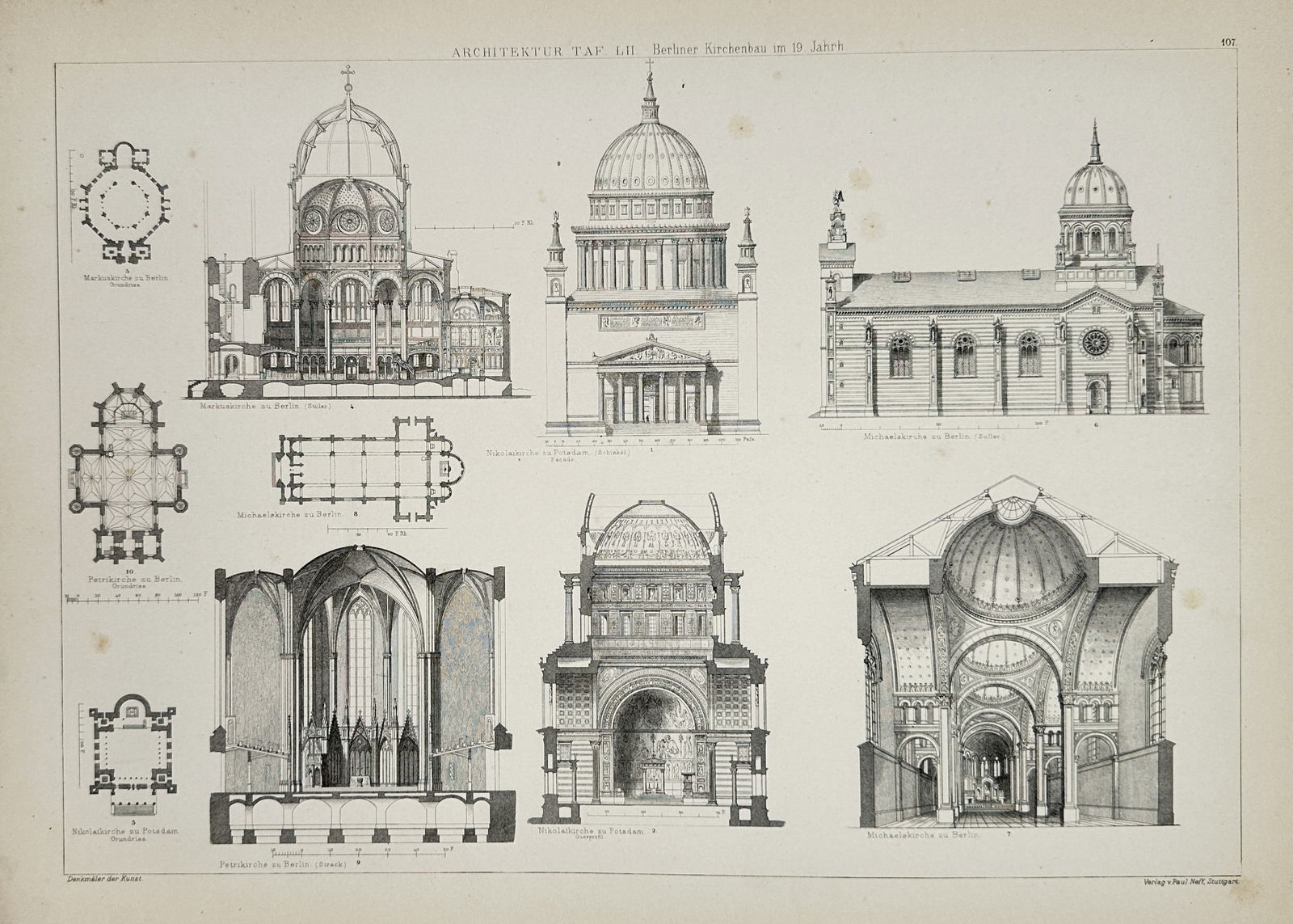Paul Neff (1880) – Berlin Church Architecture of the 19th Century – Lithograph (1880) (1 of 2)