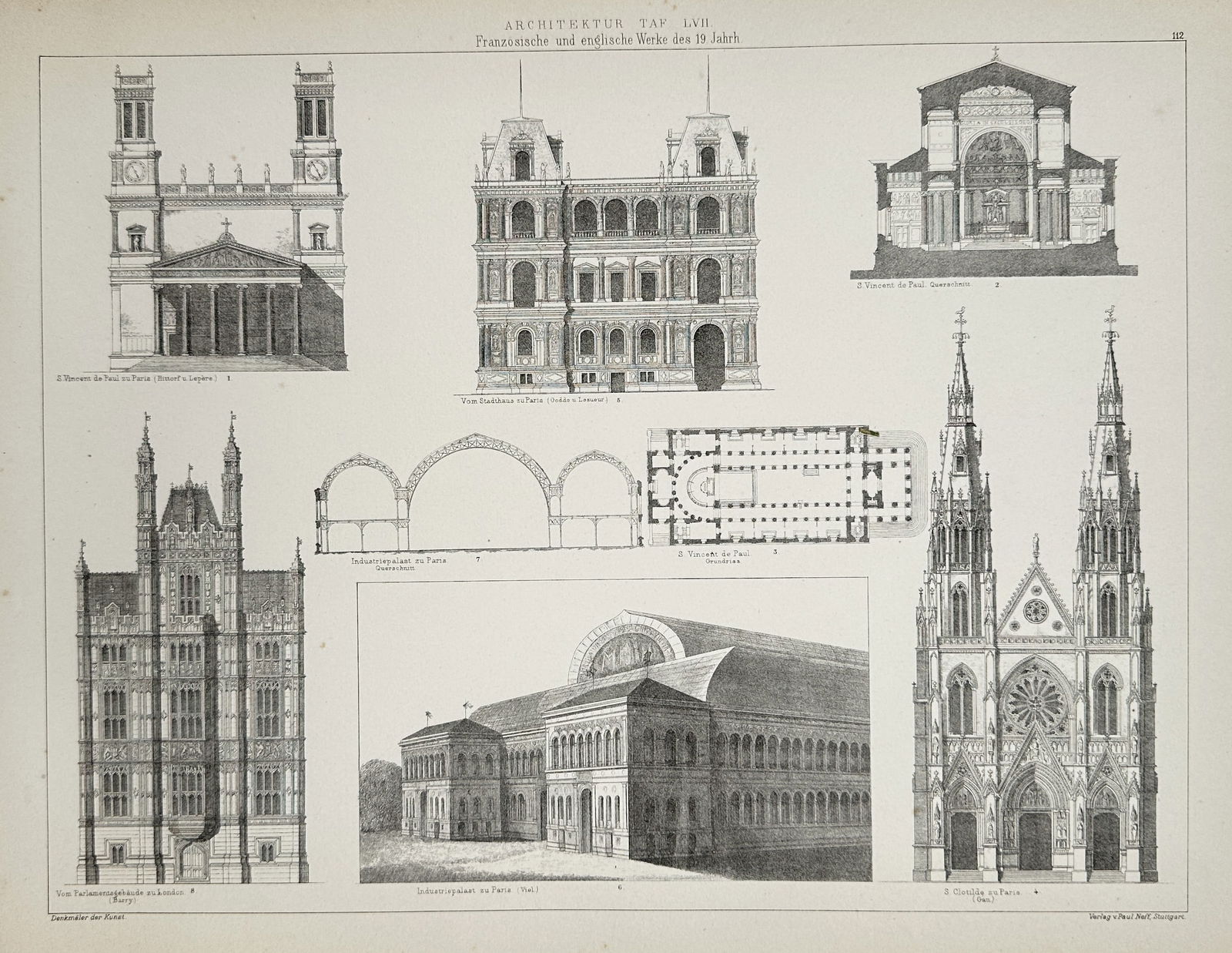 Paul Neff (1880) – French and English Architectural Works of the 19th Century – Lithograph (1 of 2)