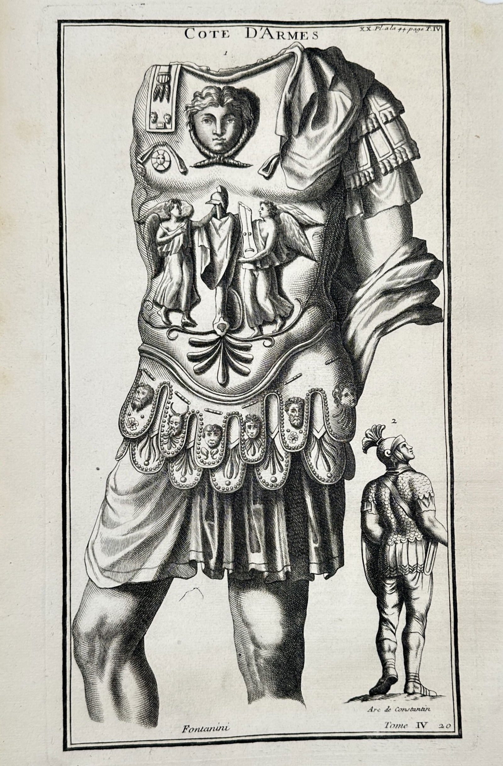 Bernard de Montfaucon (1655–1741) – Historical Study of Roman Armor – Copper engraving (1719) (1 of 2)