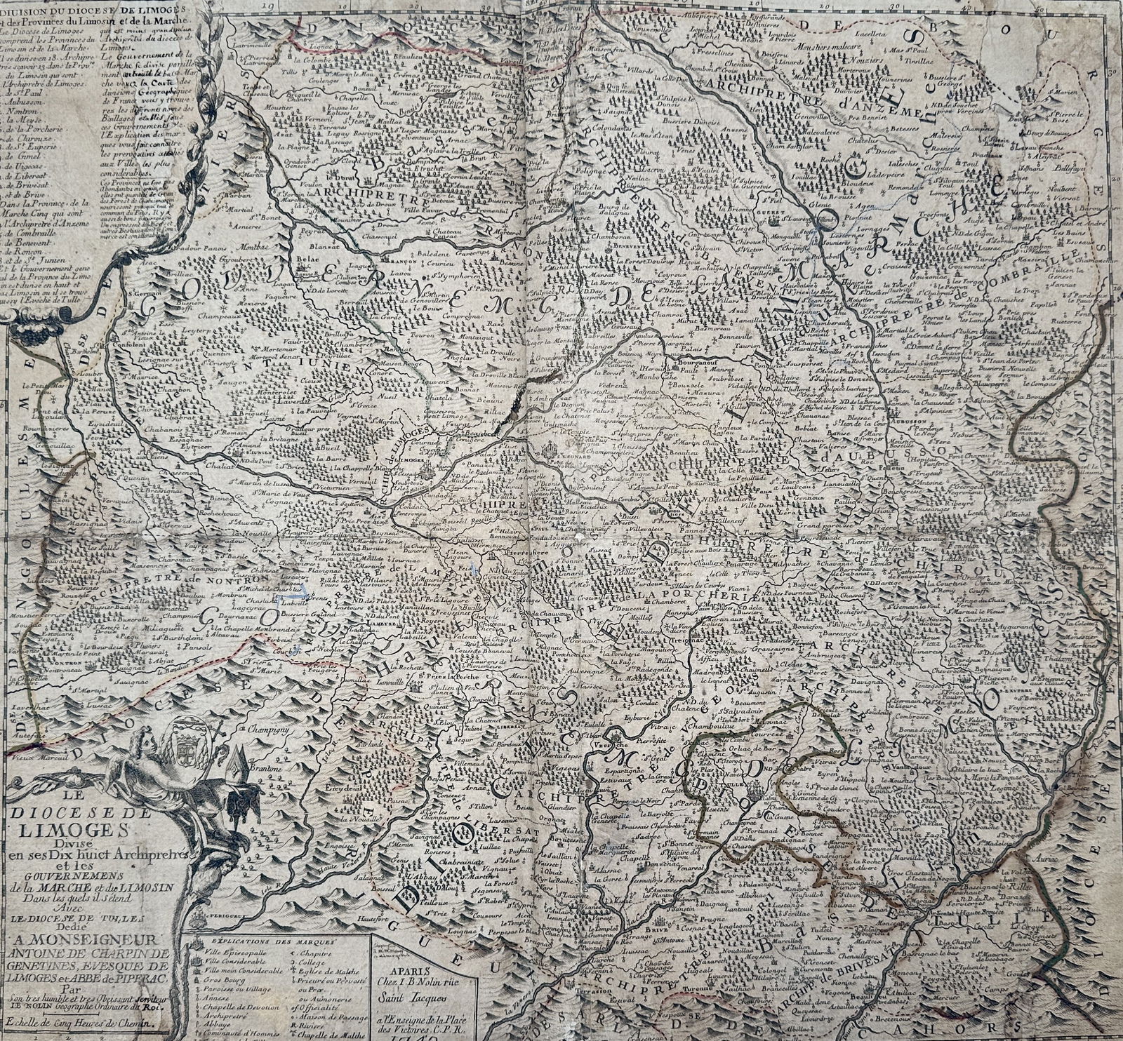 Jean-Baptiste Nolin (1686–1762) – Map of the Diocese of Limoges – France – Copper engraving (1 of 3)