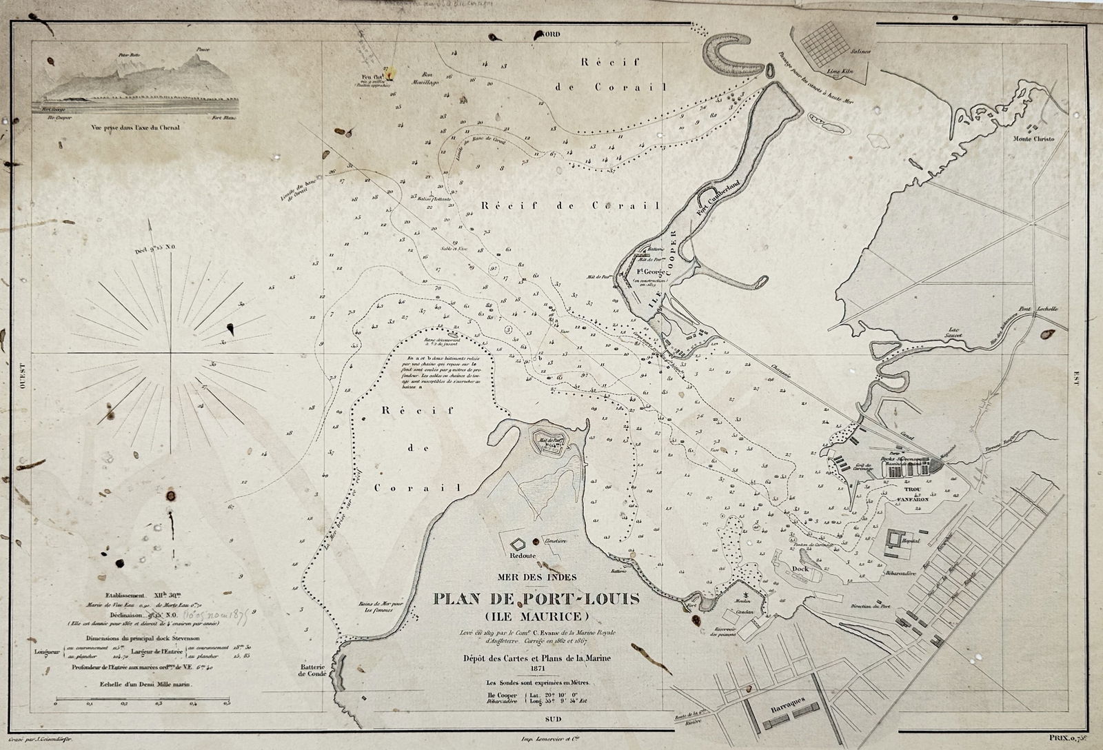 Jean-Baptiste D'Après de Mannevillette – Plan of Port Louis – Mauritius – Copper engraving (1 of 3)